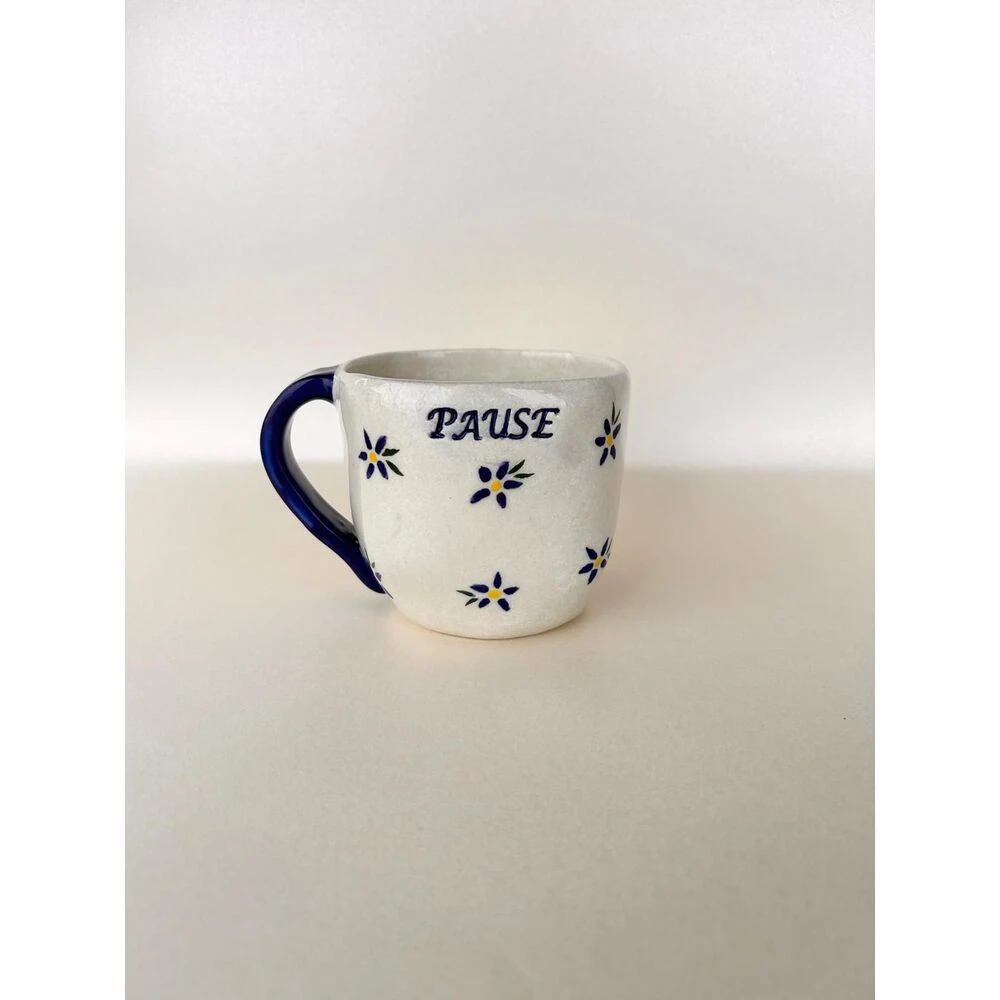 Blue Daısy El Yapımı Seramik Kupa