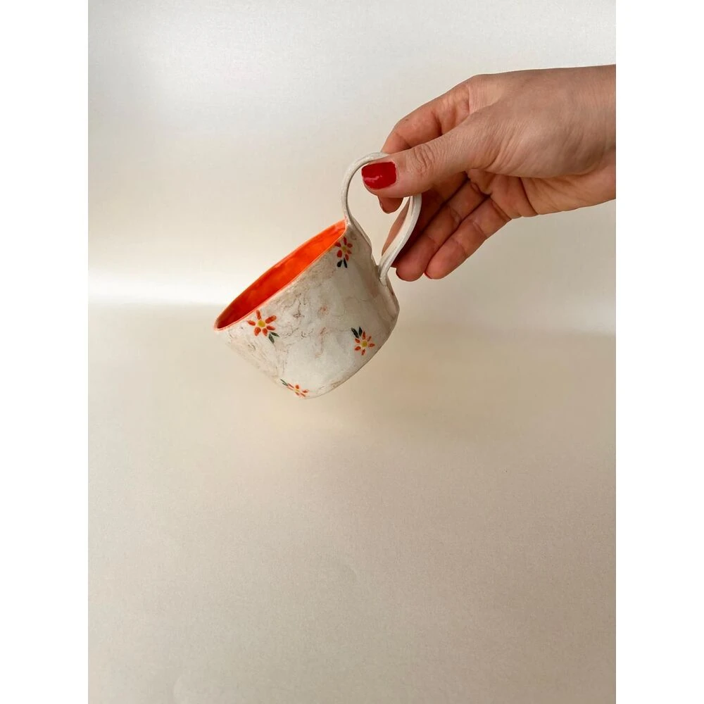 Orange Daısy El Yapımı Seramik Kupa