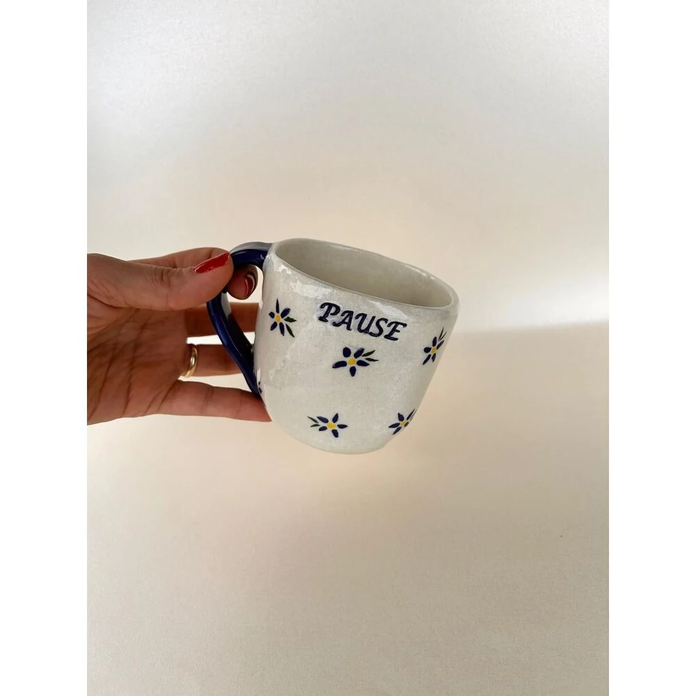 Blue Daısy El Yapımı Seramik Kupa