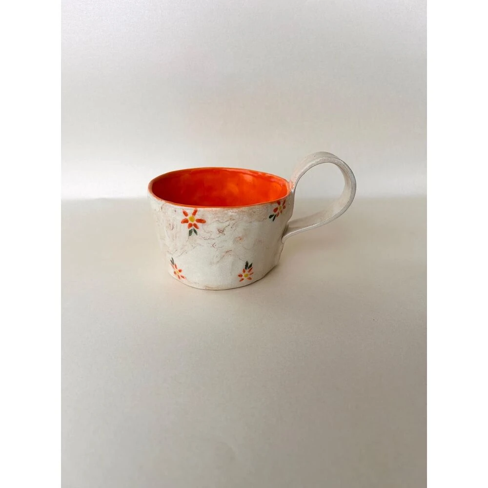 Orange Daısy El Yapımı Seramik Kupa