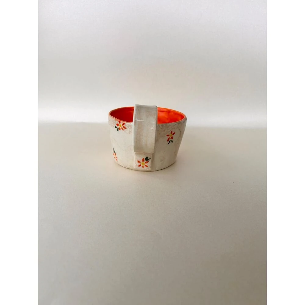 Orange Daısy El Yapımı Seramik Kupa