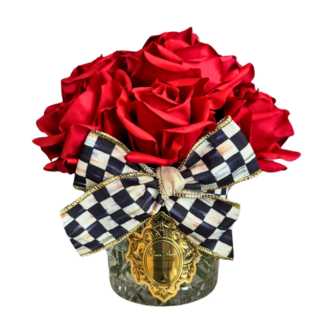  14 Güllü  Dior Kesme Cam Vazo Mackenzie-Childs Kurdeleli Oda Kokusu Aranjman