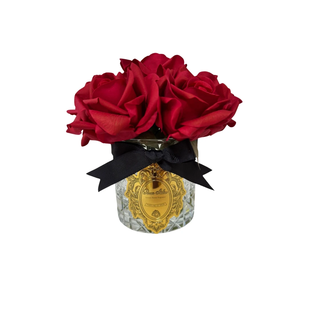 6 Gül Kristal Vazo Oda Kokusu - Kırmızı