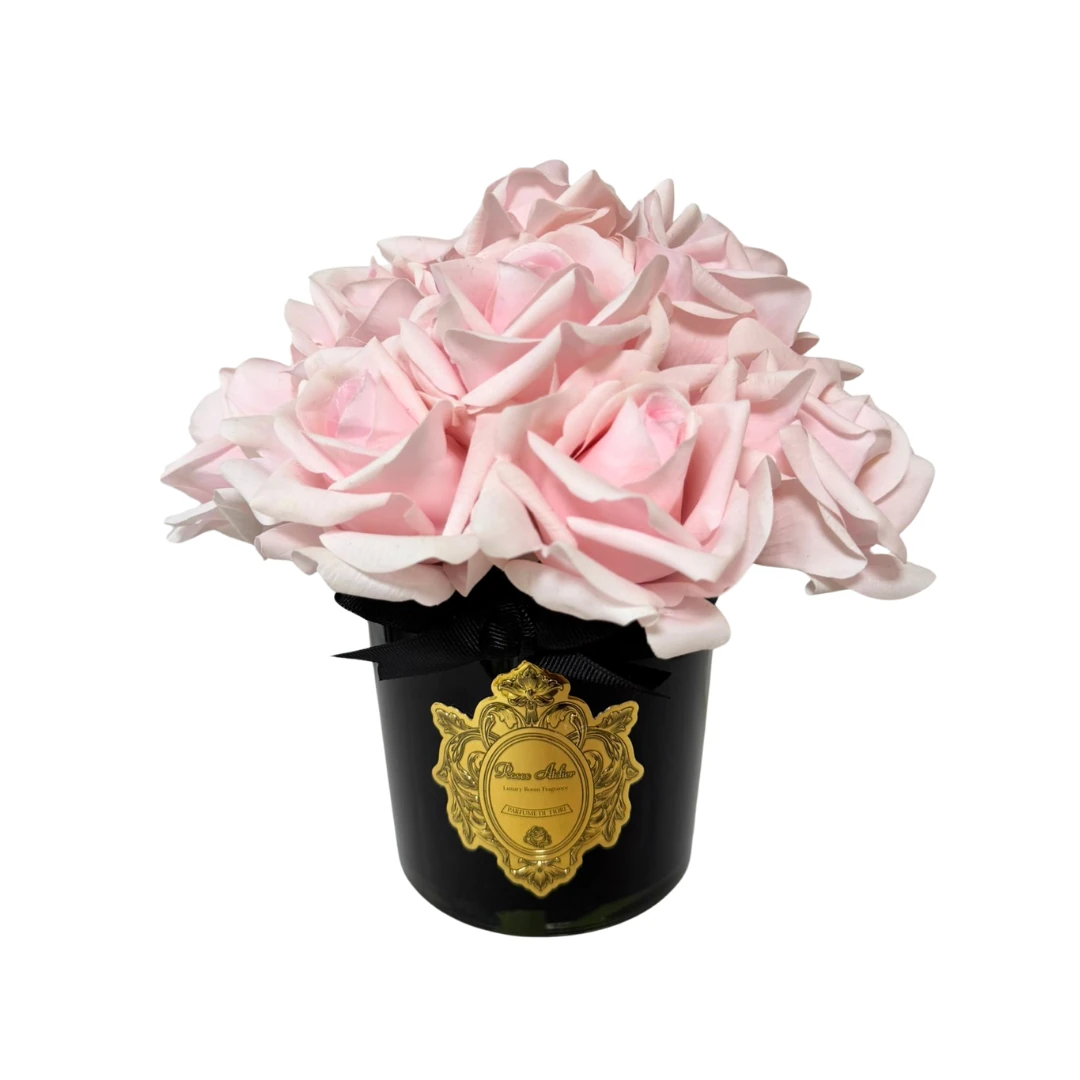 12 Güllü Siyah Vazo Oda Kokusu  - Pembe