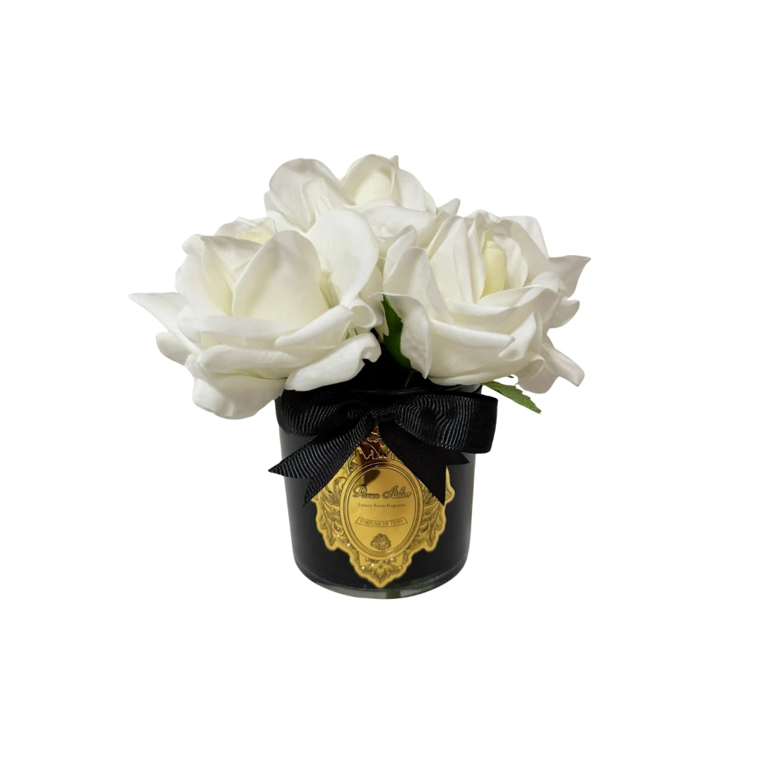 6 Gül Siyah Vazo Oda Kokusu  - Beyaz