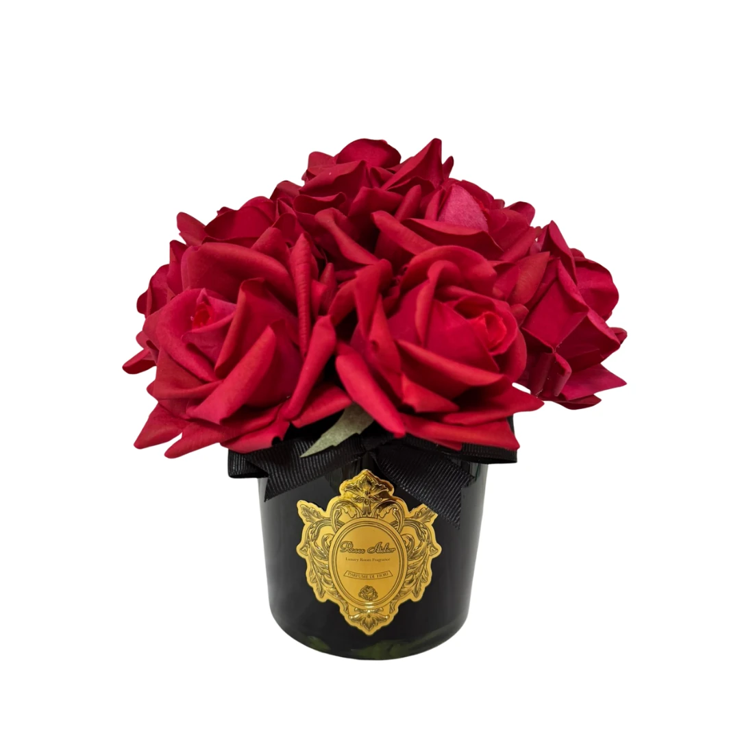 12 Güllü Siyah Vazo Oda Kokusu  - Kırmızı