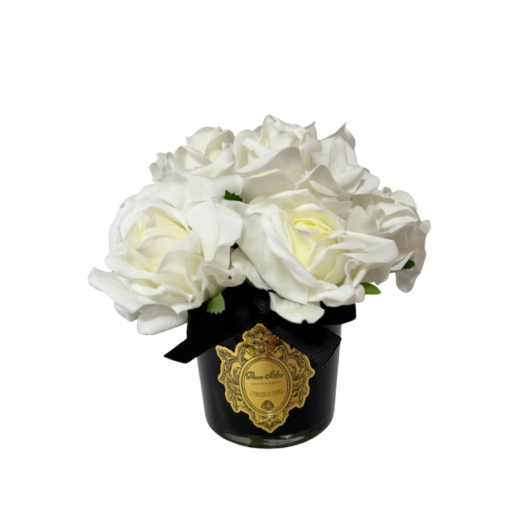 9 Güllü Siyah Vazo Oda Kokusu - Beyaz