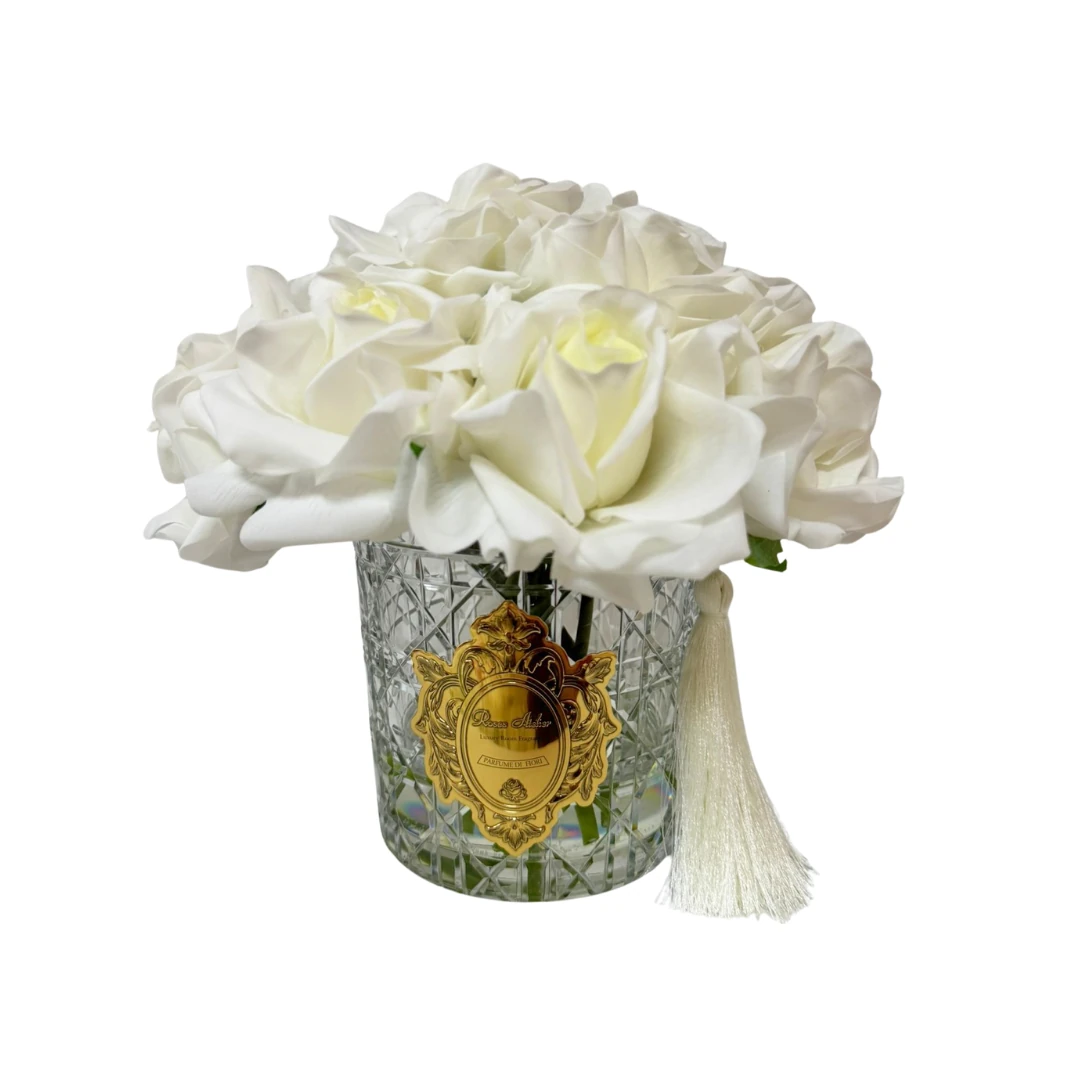 12 Gül Dior Kesme Cam Vazo Oda Kokusu - Beyaz
