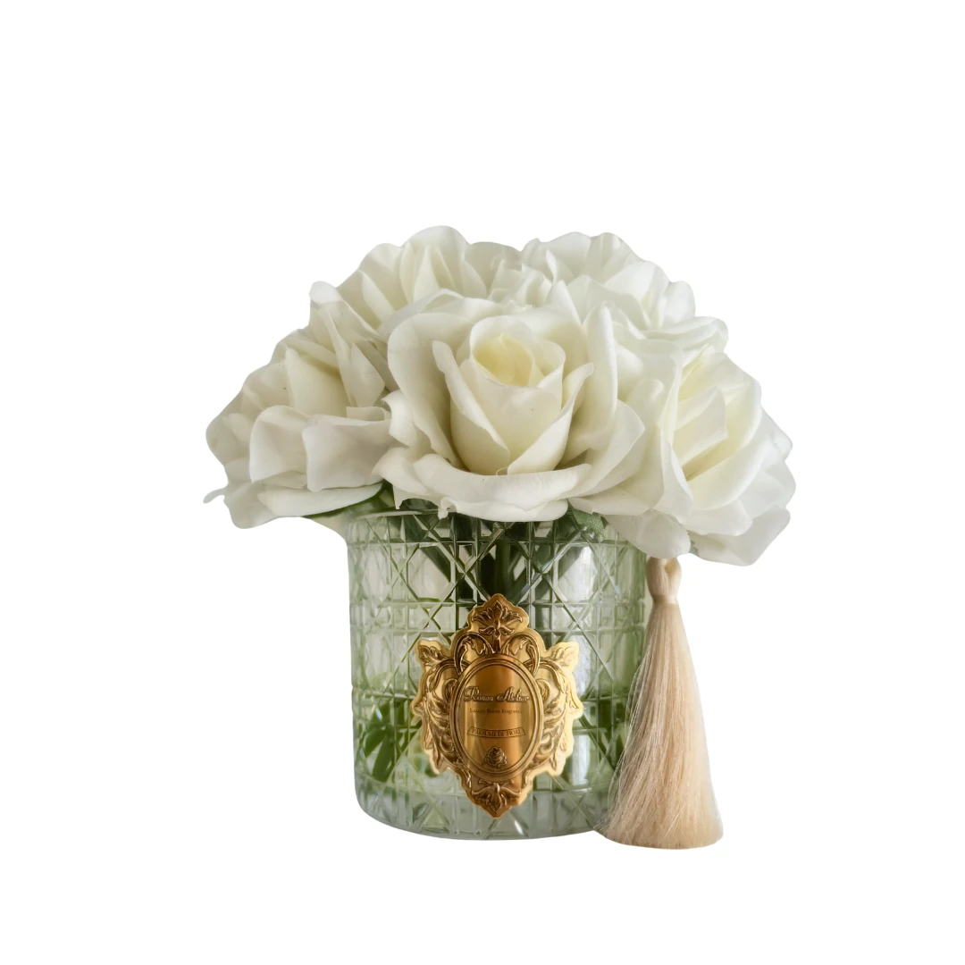  14 Gül Dior Kesme Cam Vazo Oda Kokusu - Beyaz