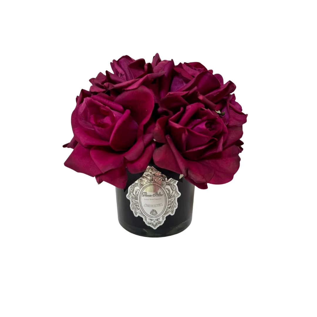 9 Güllü Siyah Vazo Oda Kokusu - Bordo