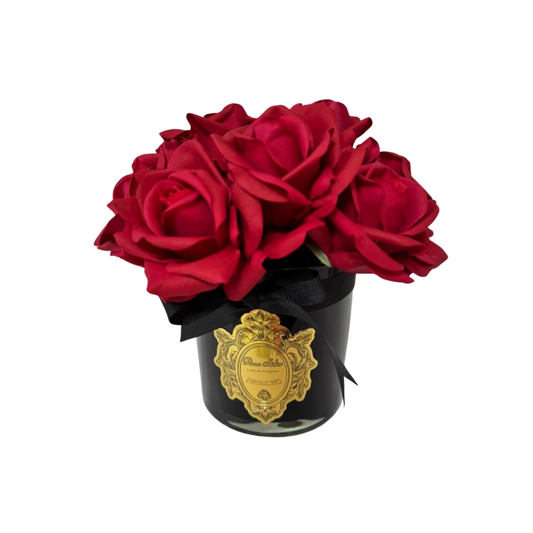 9 Güllü Siyah Vazo Oda Kokusu - Kırmızı