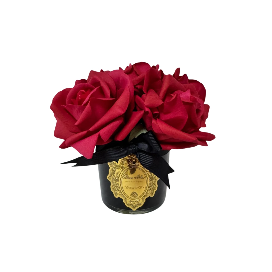 6 Gül Siyah Vazo Oda Kokusu  - Kırmızı