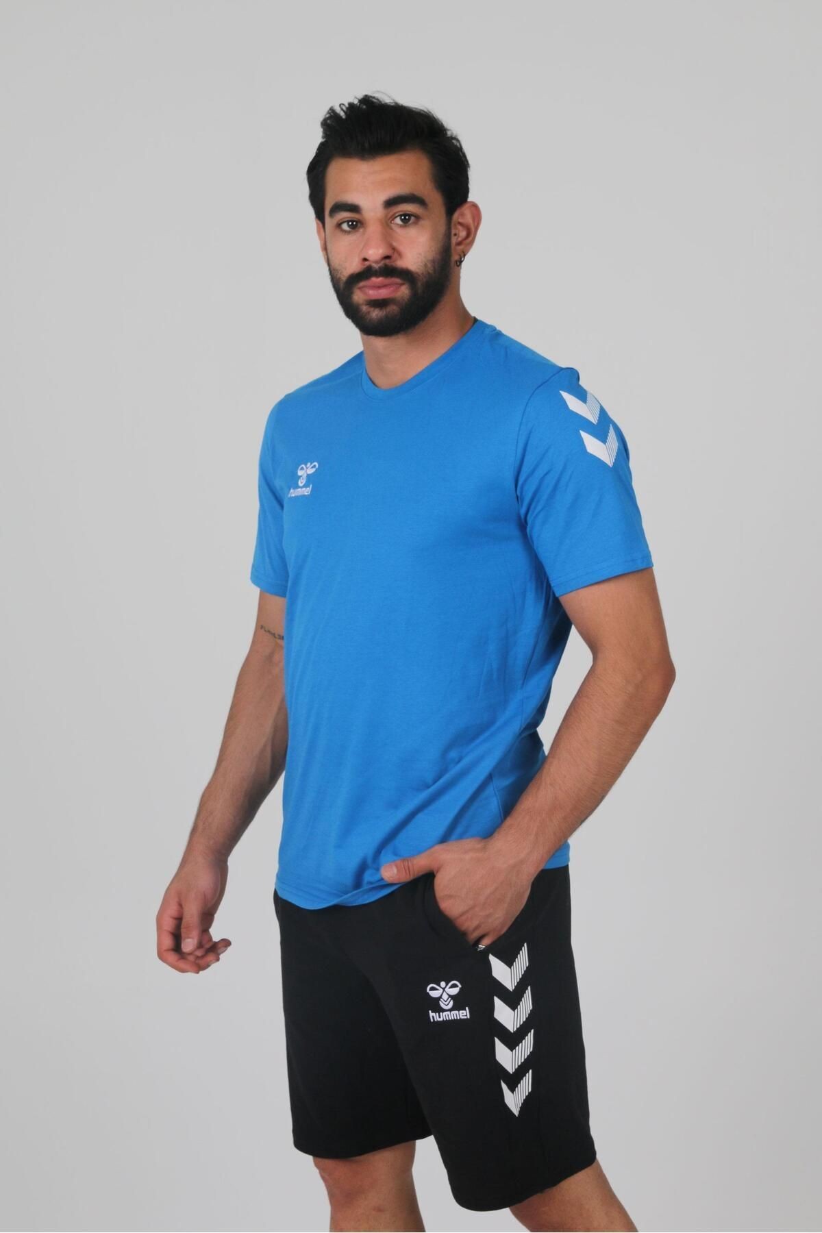 HUMMEL Armin Pamuklu Bisiklet Yaka Tişört Saks Mavi