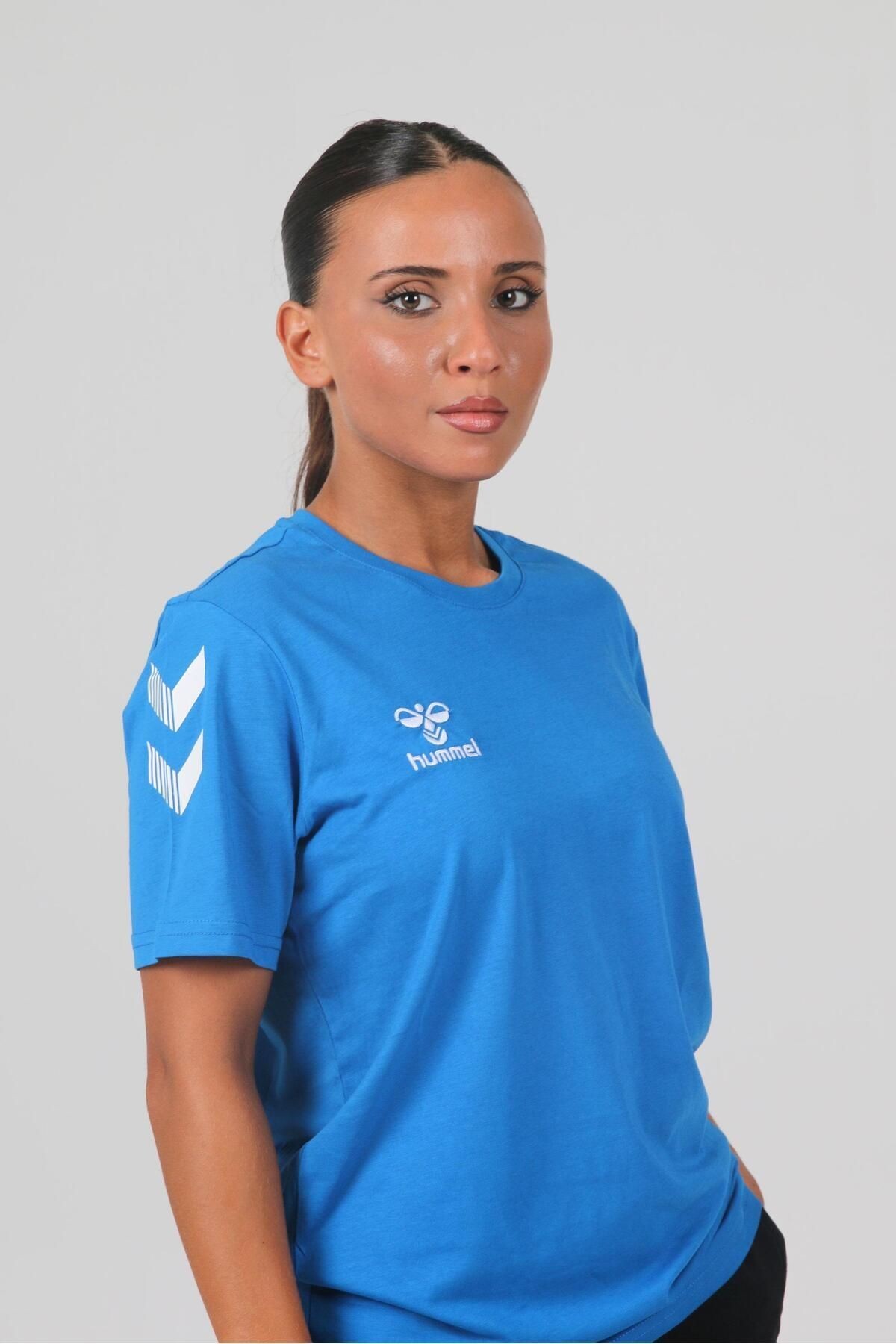 HUMMEL Armin Pamuklu Bisiklet Yaka Tişört Saks Mavi