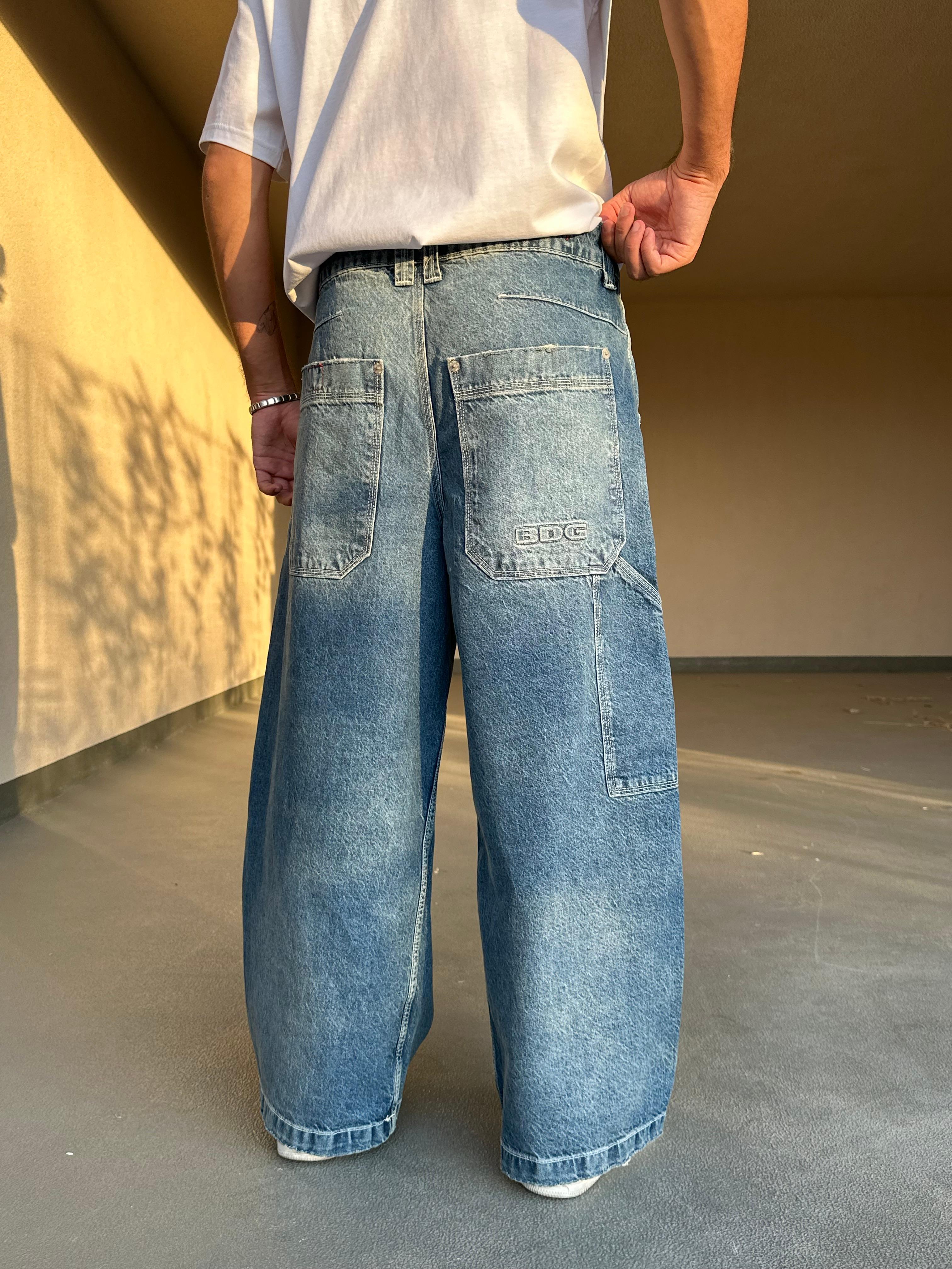 Yıkamalı Mavi Baggy Skate Pantolon
