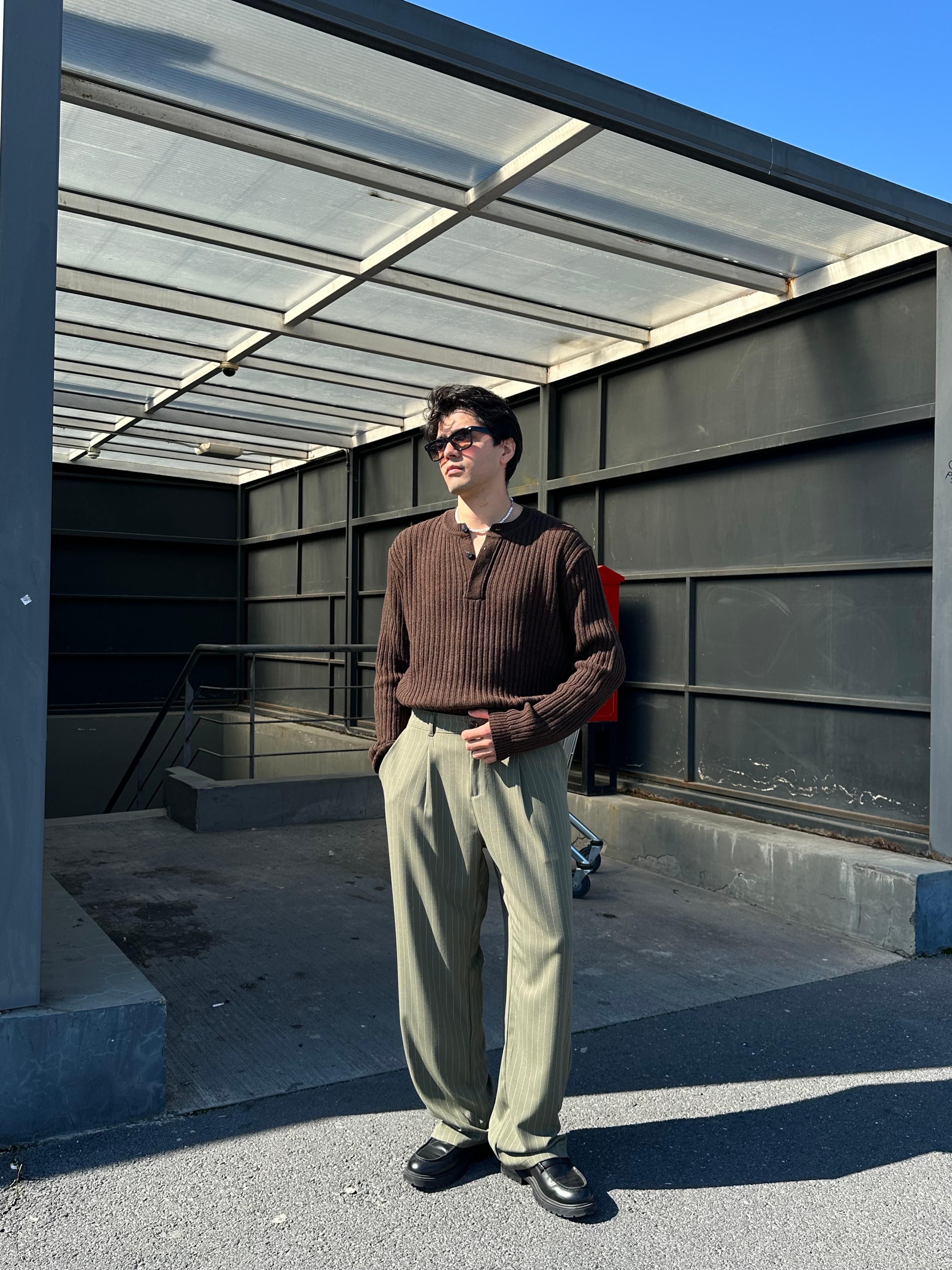 Premium Çizgili Baggy Kumaş Pantolon 