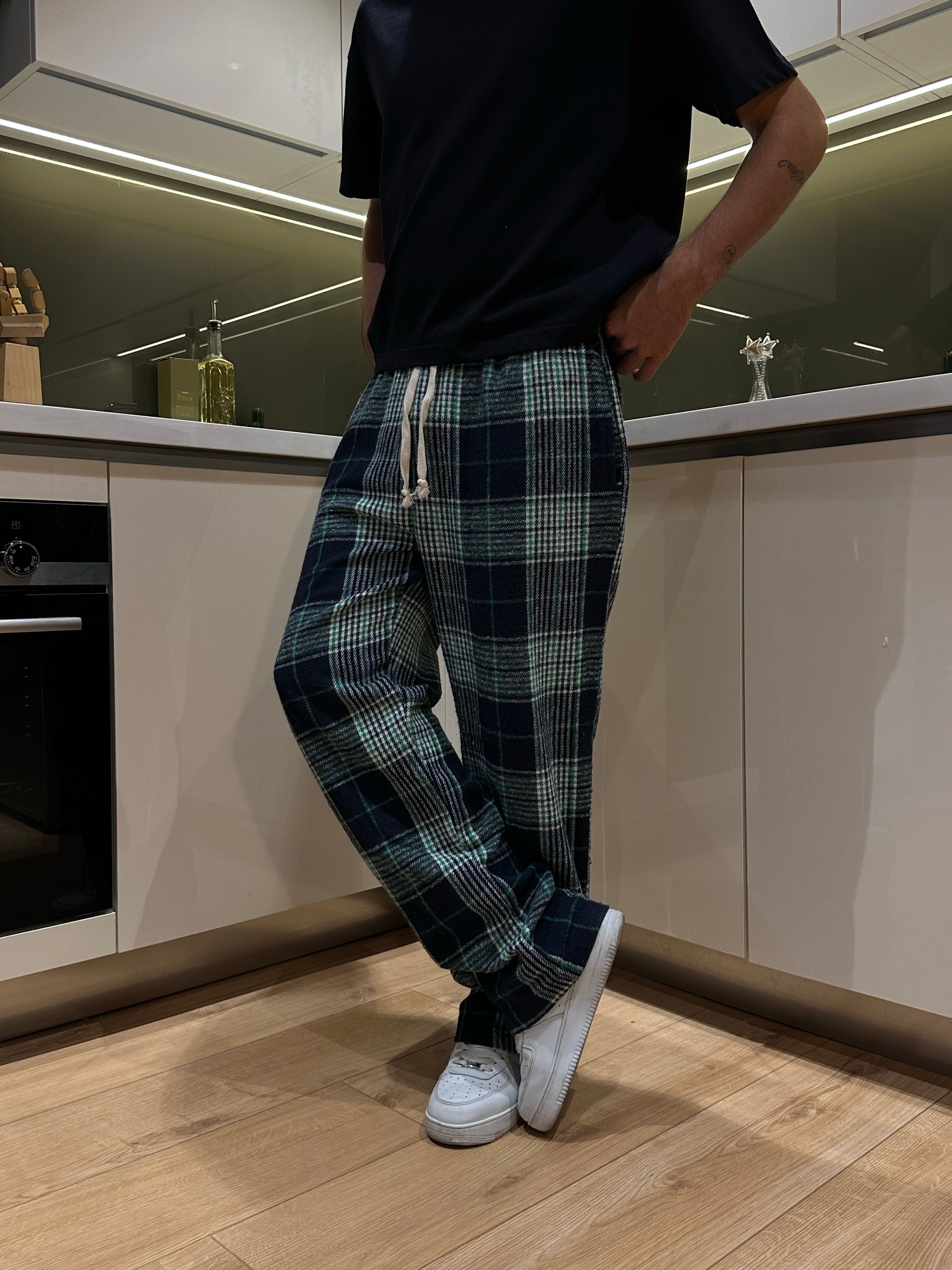 Yeşil Mavi Ekose Pijama Altı