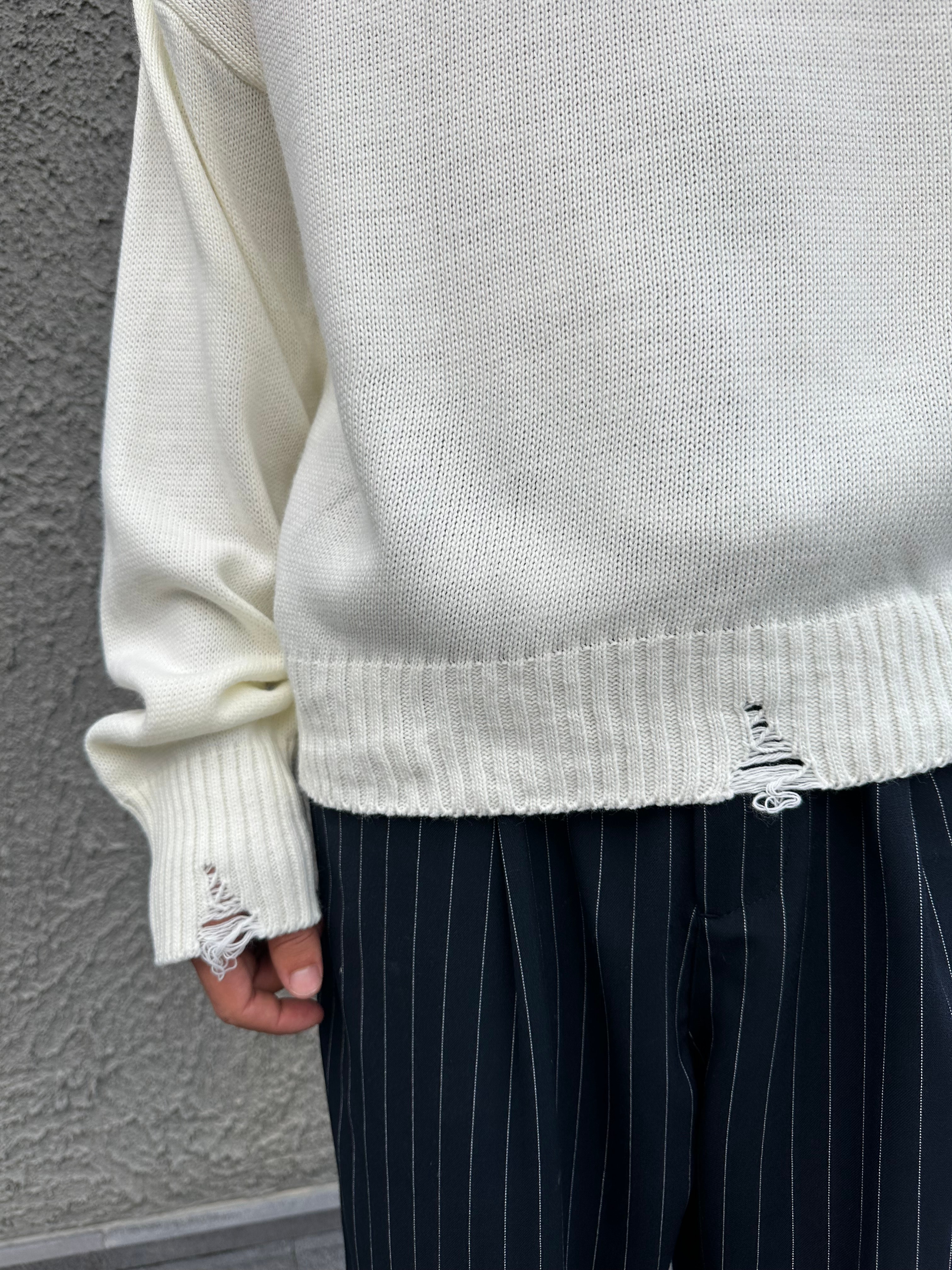 Basic Crop Kesim Oversize Triko Kazak - Ekru