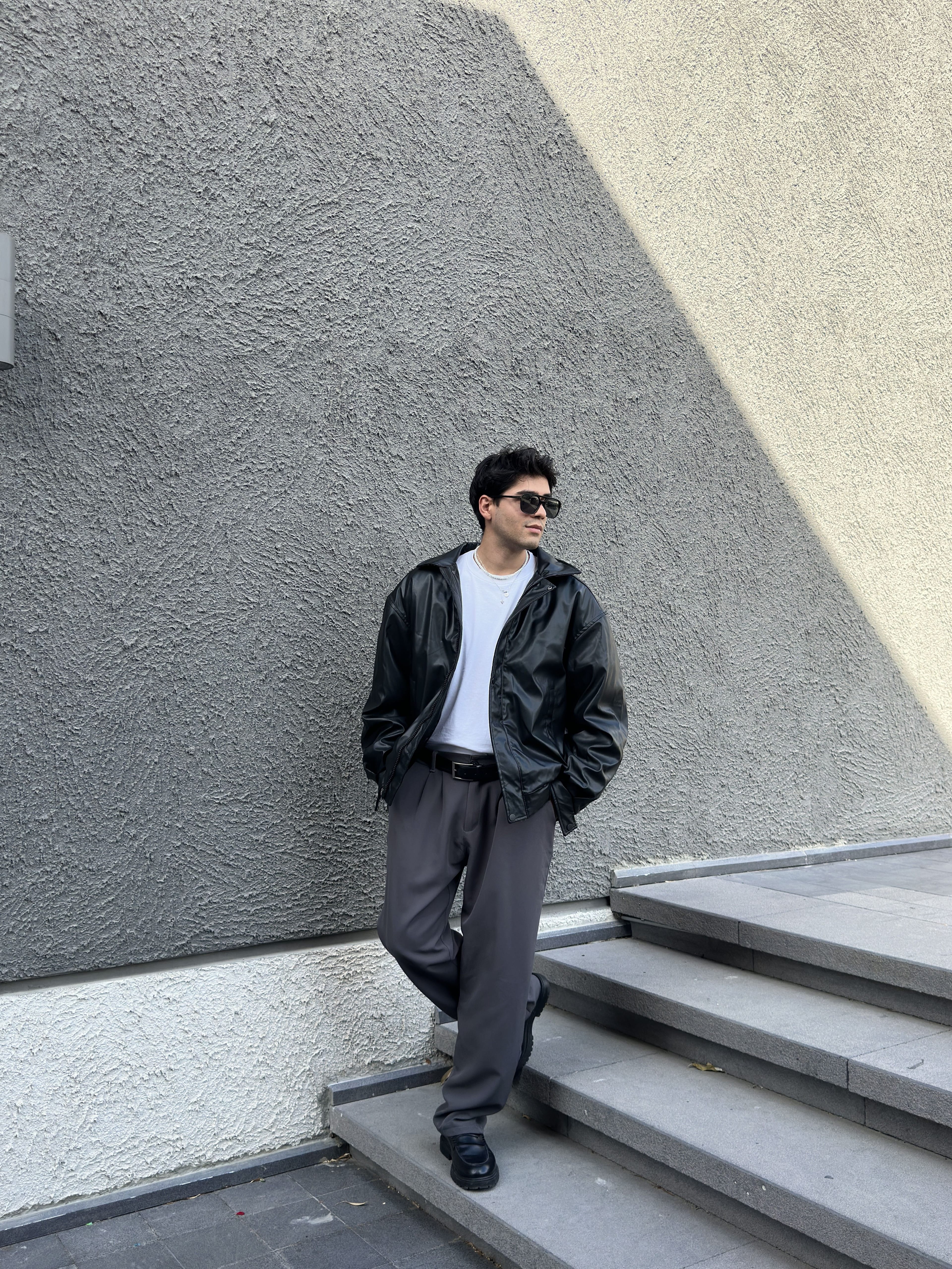 Premium Siyah Oversize Deri Ceket