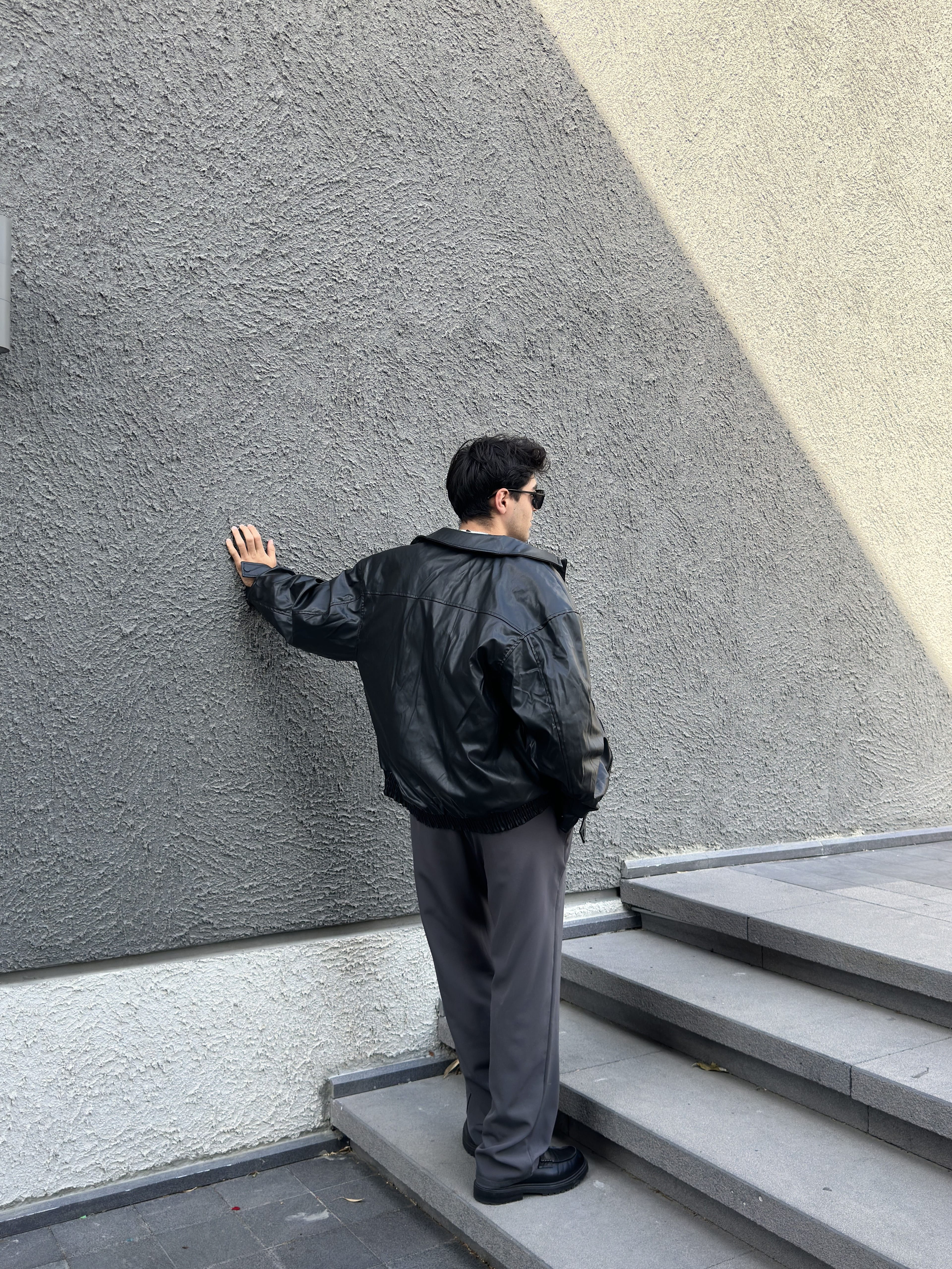 Premium Siyah Oversize Deri Ceket