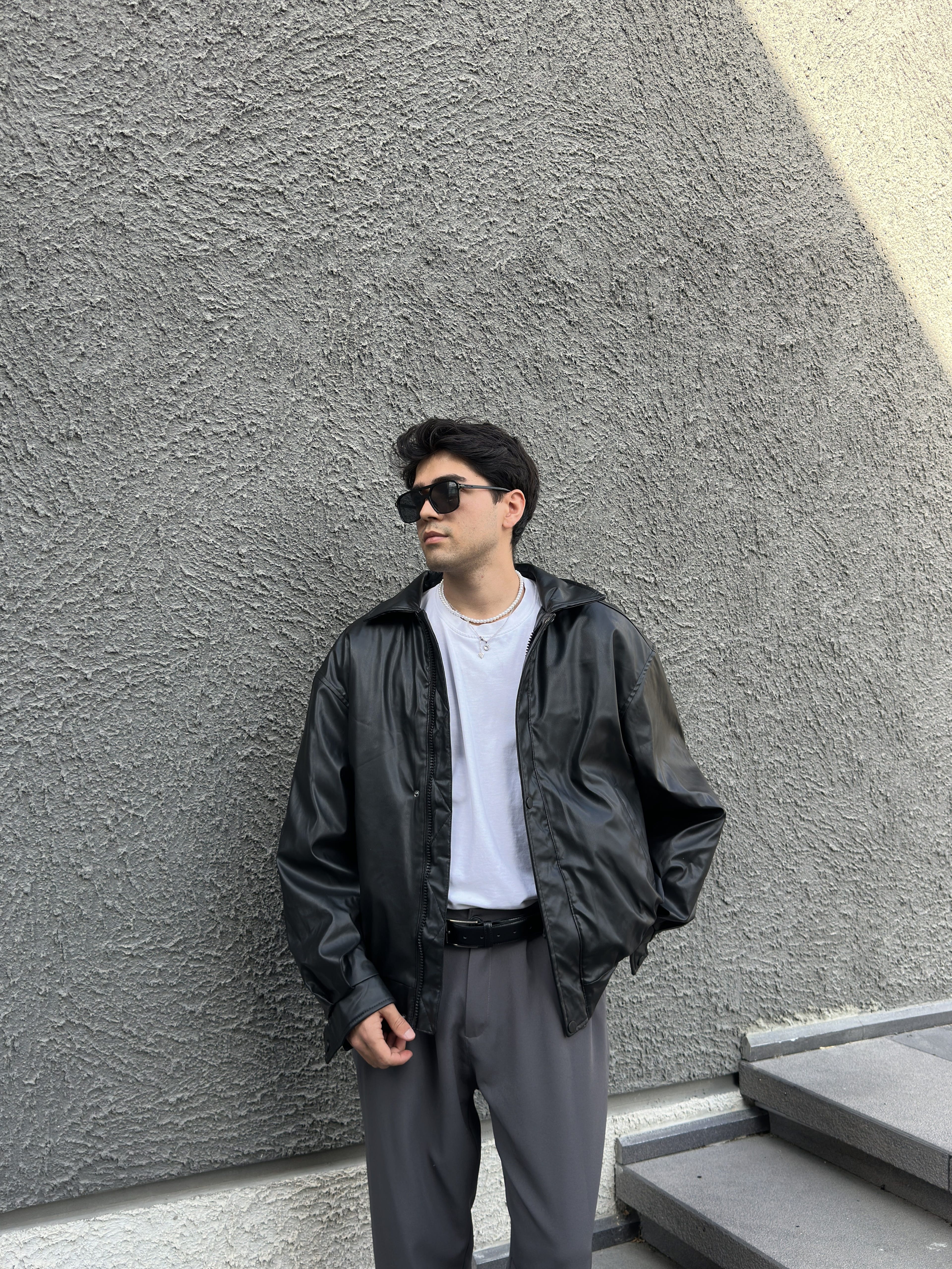 Premium Siyah Oversize Deri Ceket