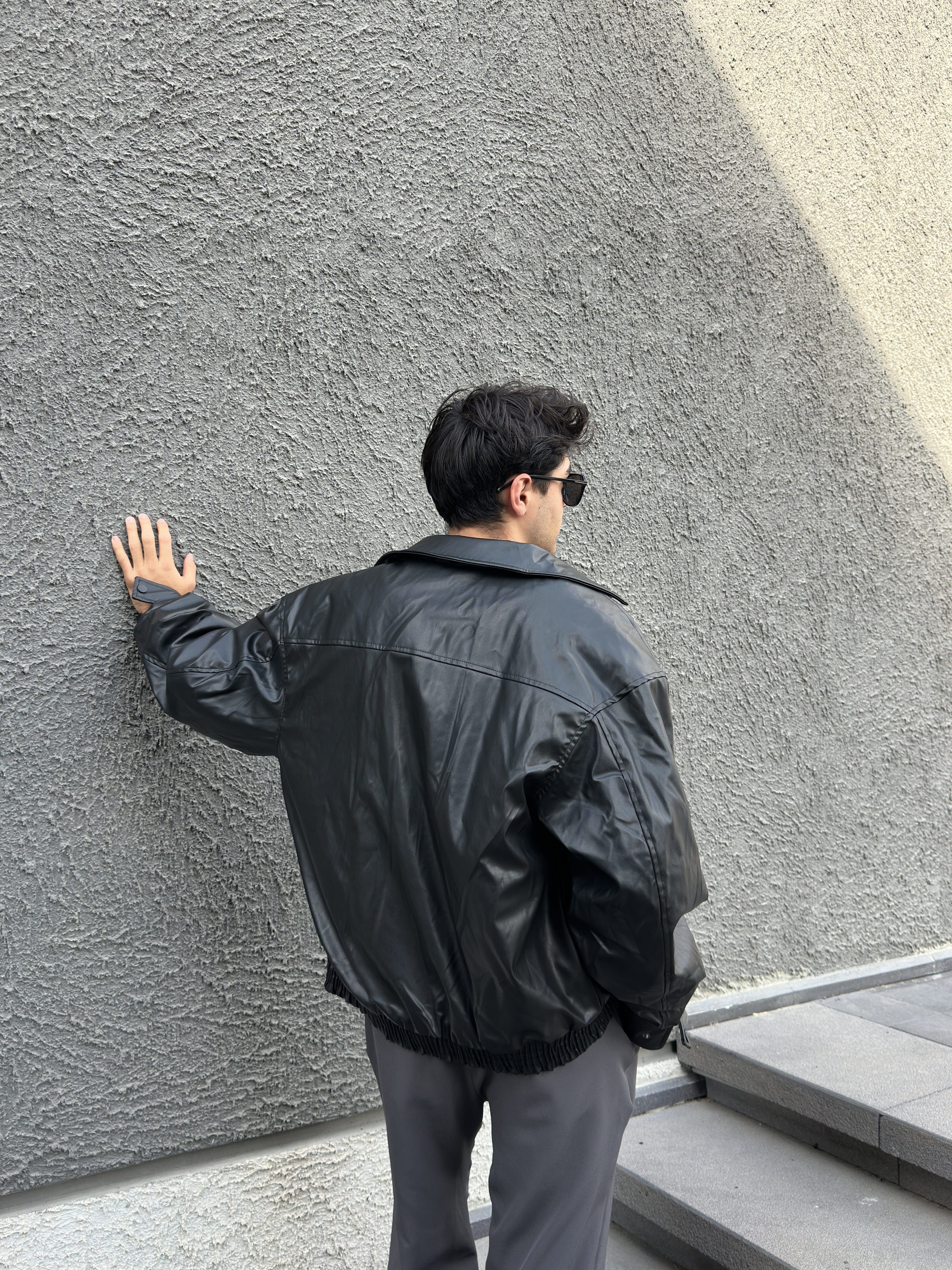 Premium Siyah Oversize Deri Ceket