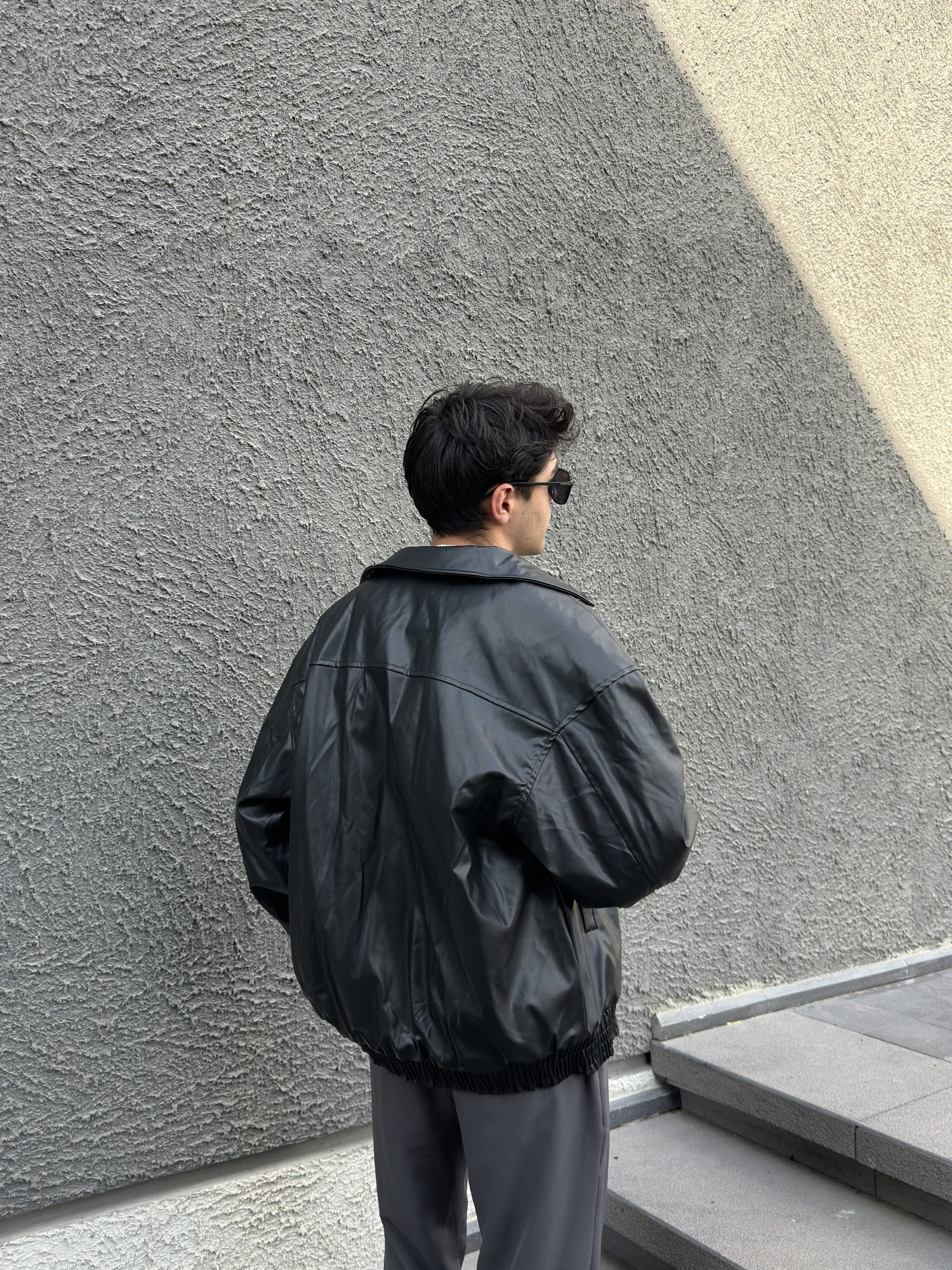 Premium Siyah Oversize Deri Ceket