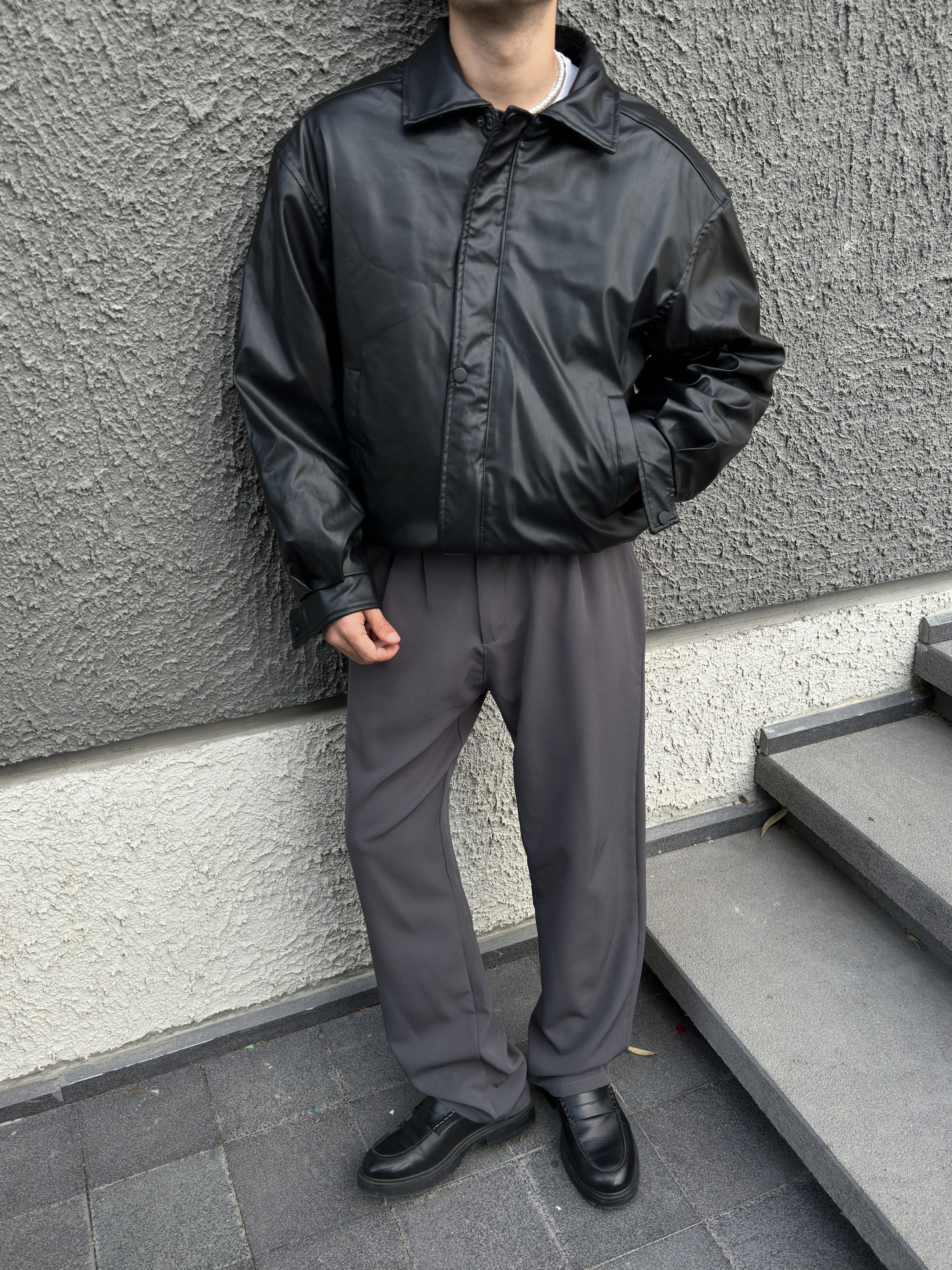 Premium Siyah Oversize Deri Ceket