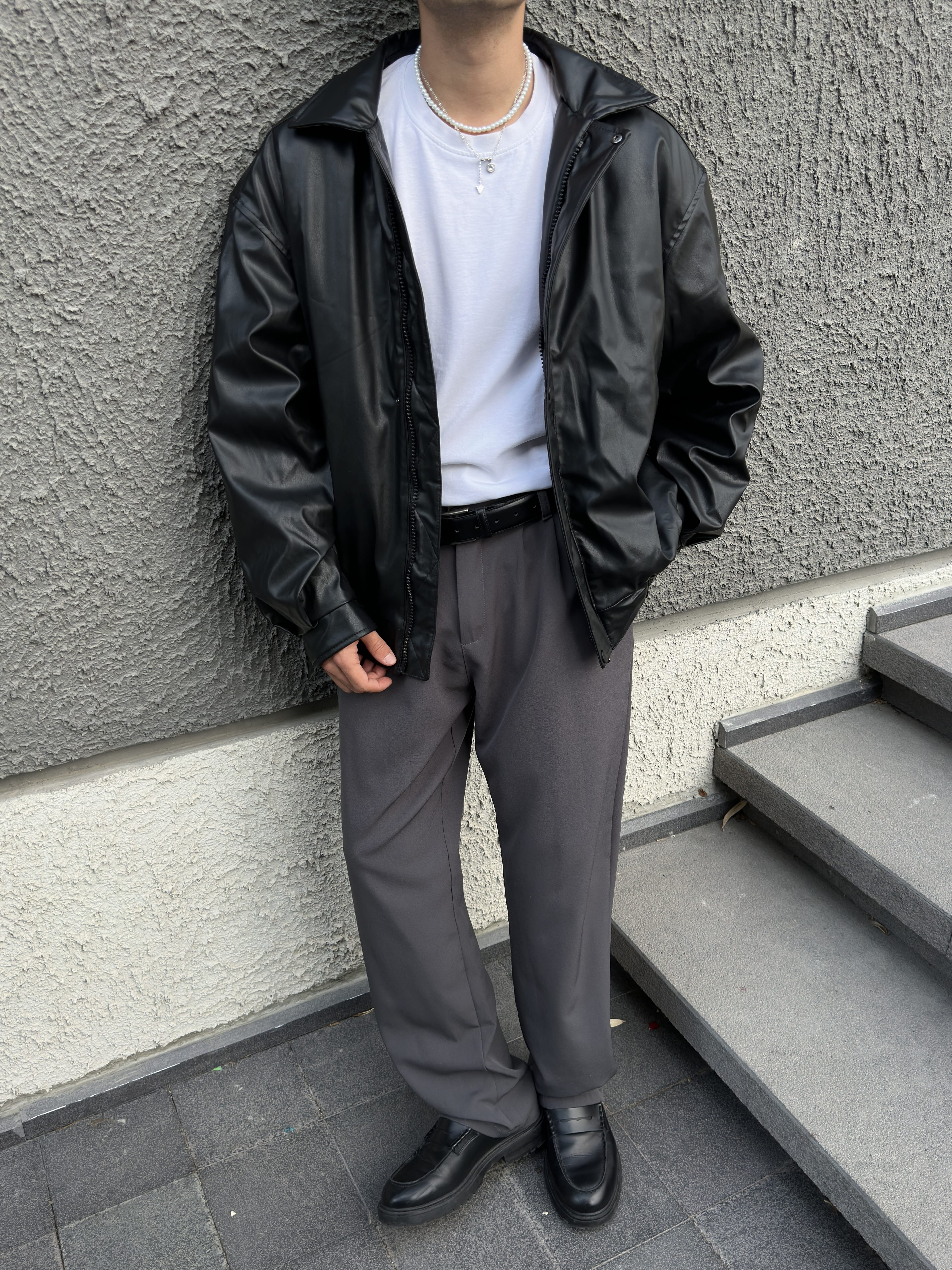 Premium Siyah Oversize Deri Ceket