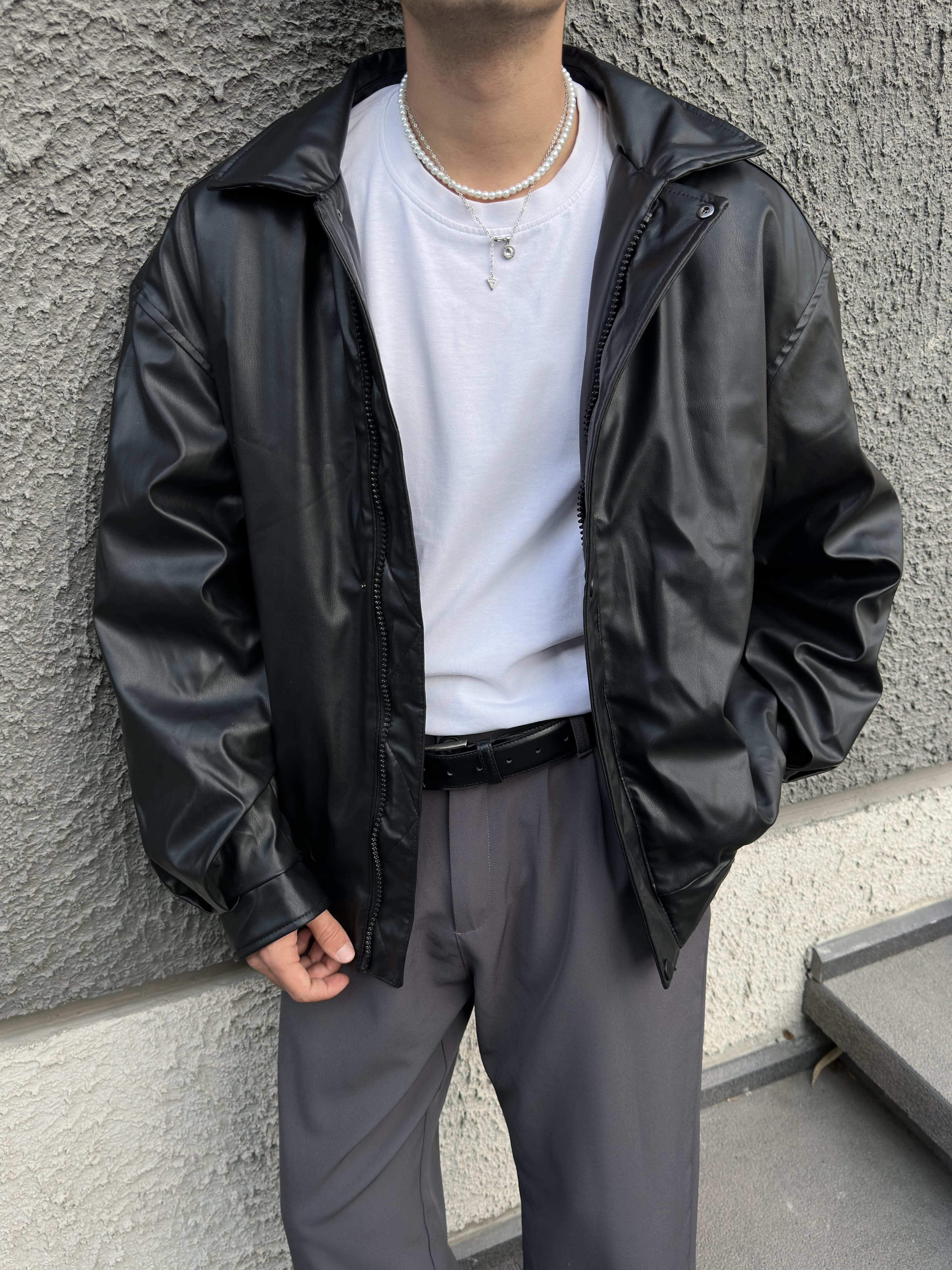 Premium Siyah Oversize Deri Ceket