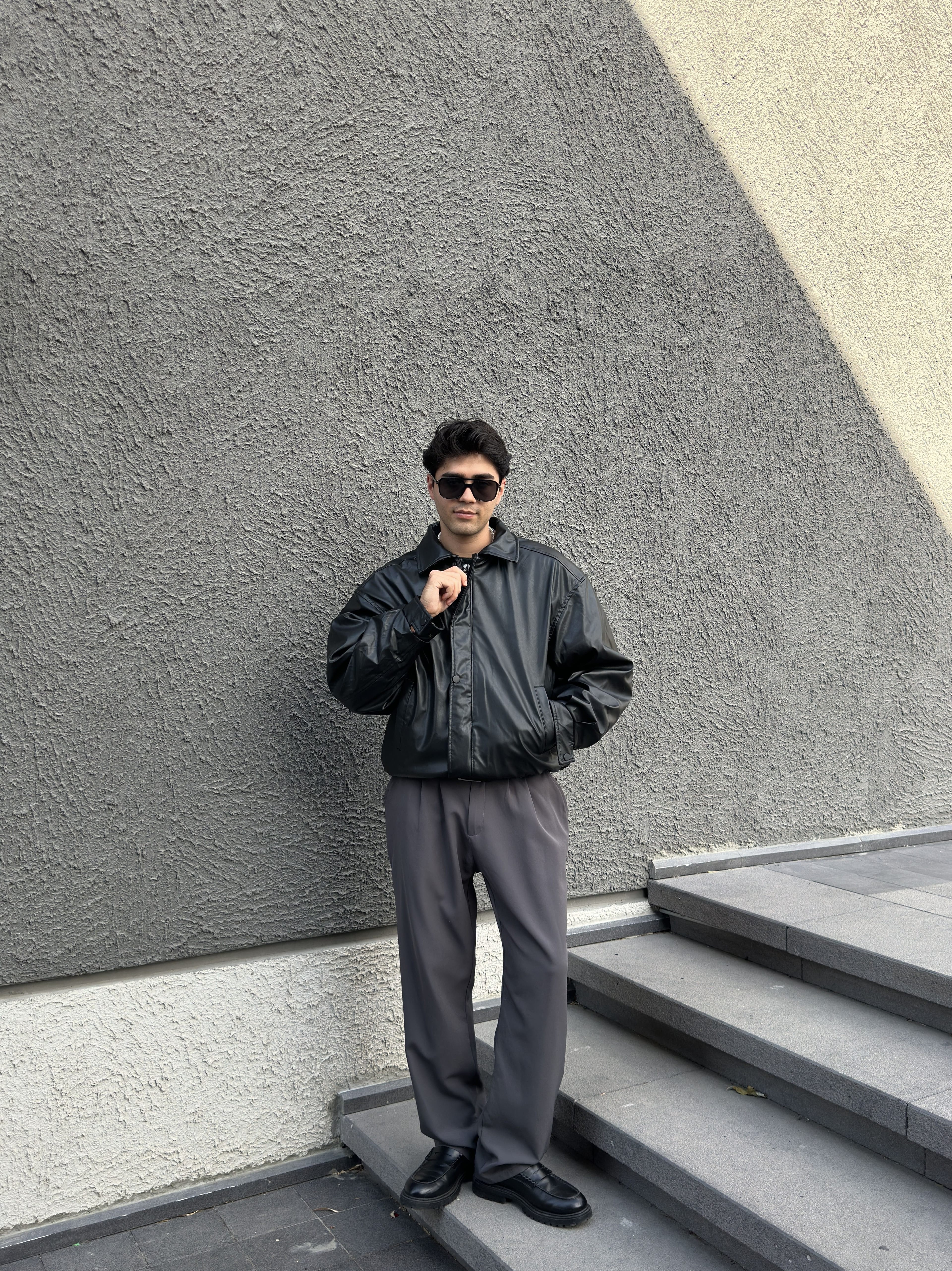 Premium Siyah Oversize Deri Ceket