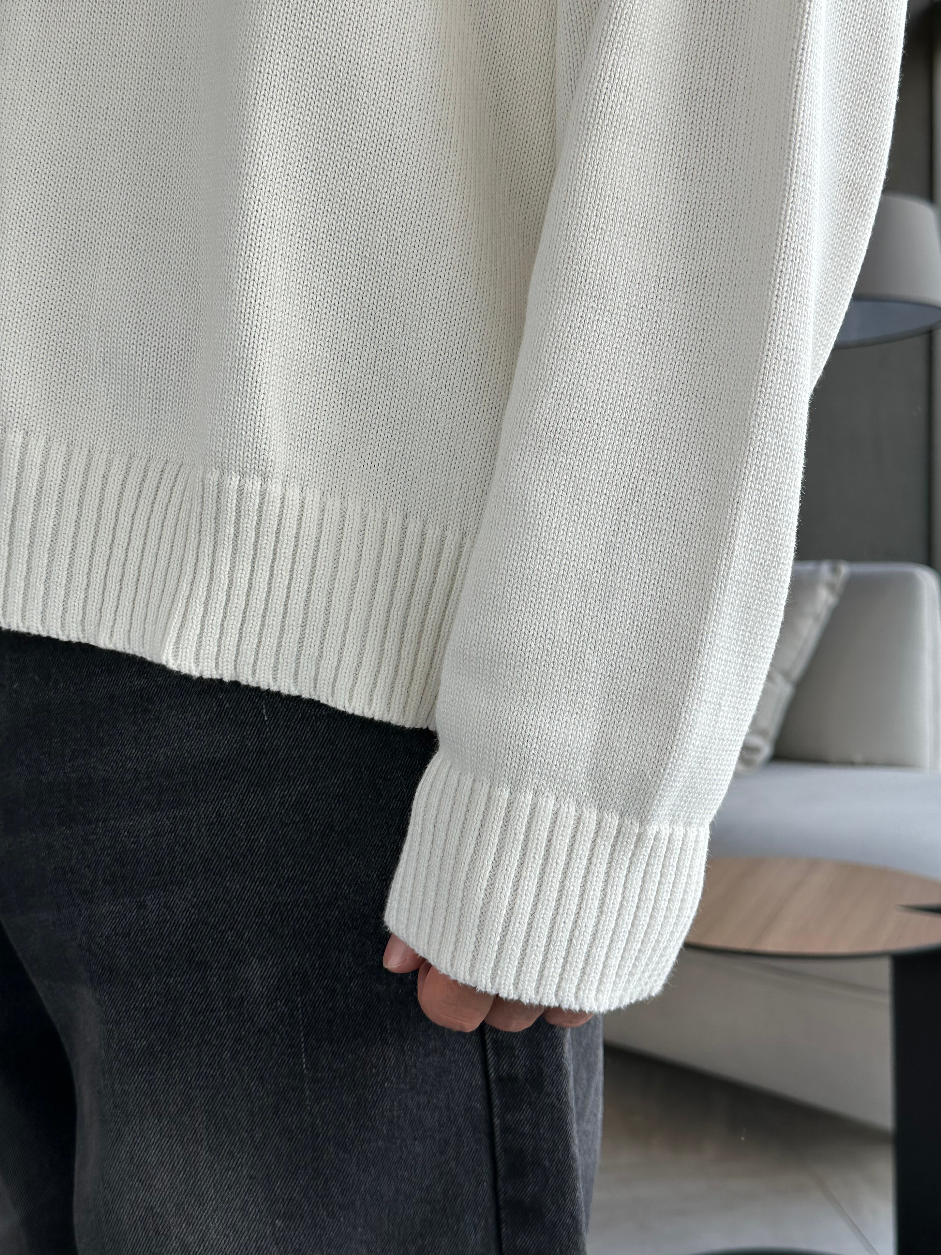 Premium Boxy Fit Krem Triko Kazak