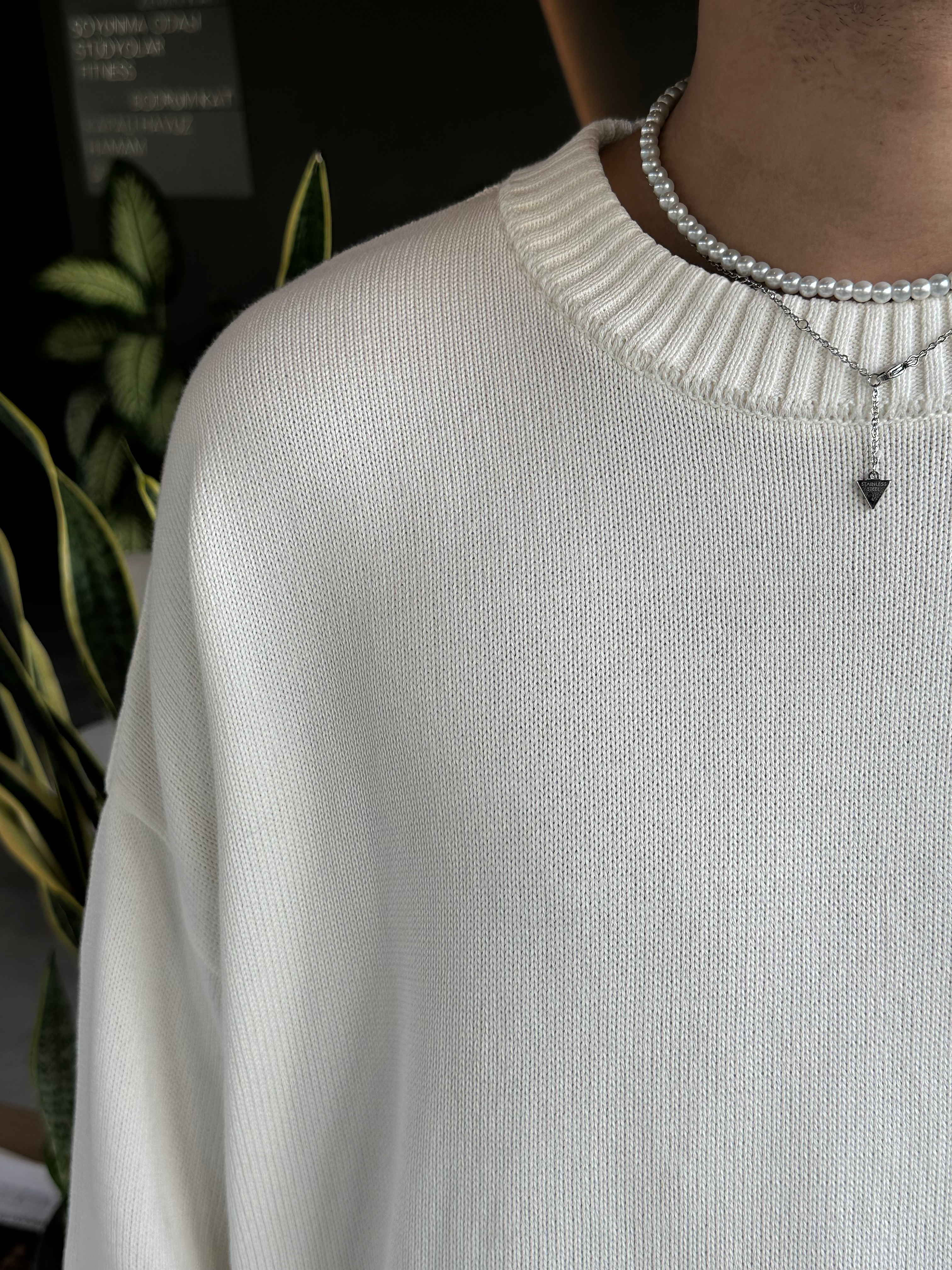 Premium Boxy Fit Krem Triko Kazak