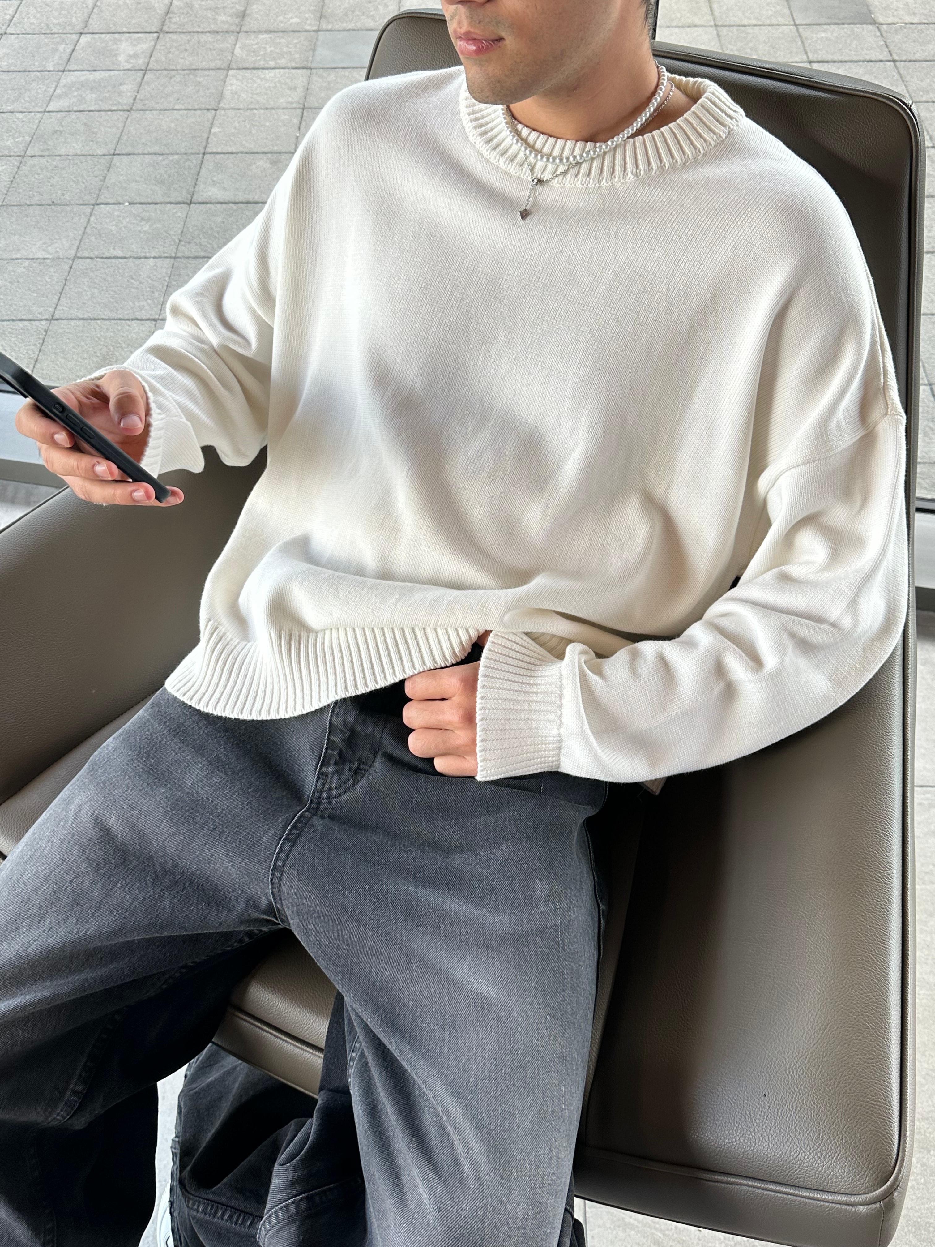 Premium Boxy Fit Krem Triko Kazak