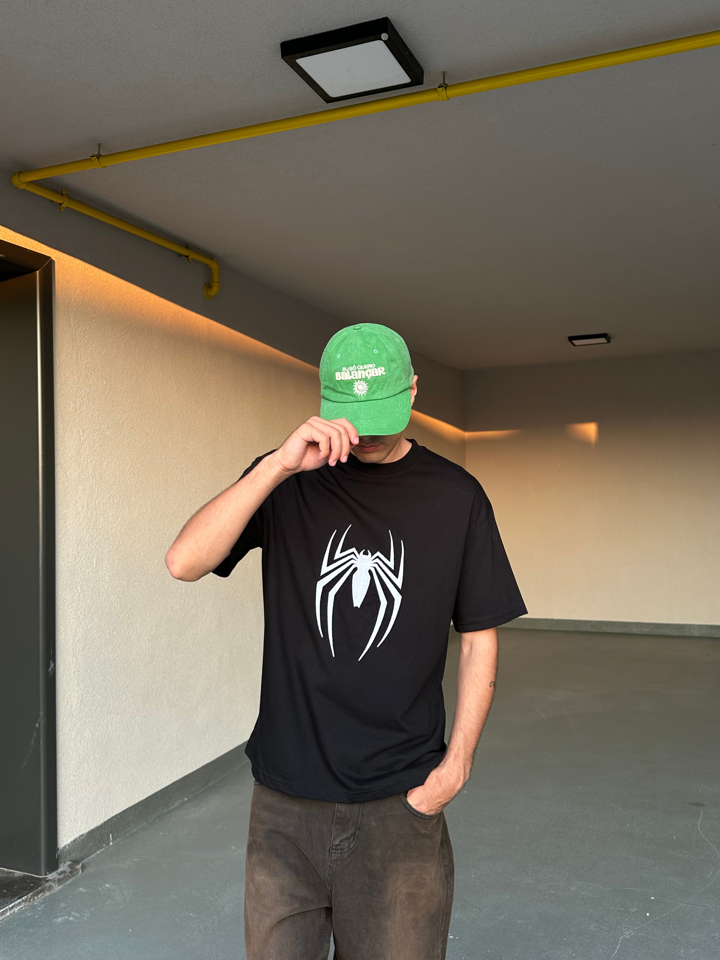 Spider Nakışlı Premium Oversize Tişört - Siyah