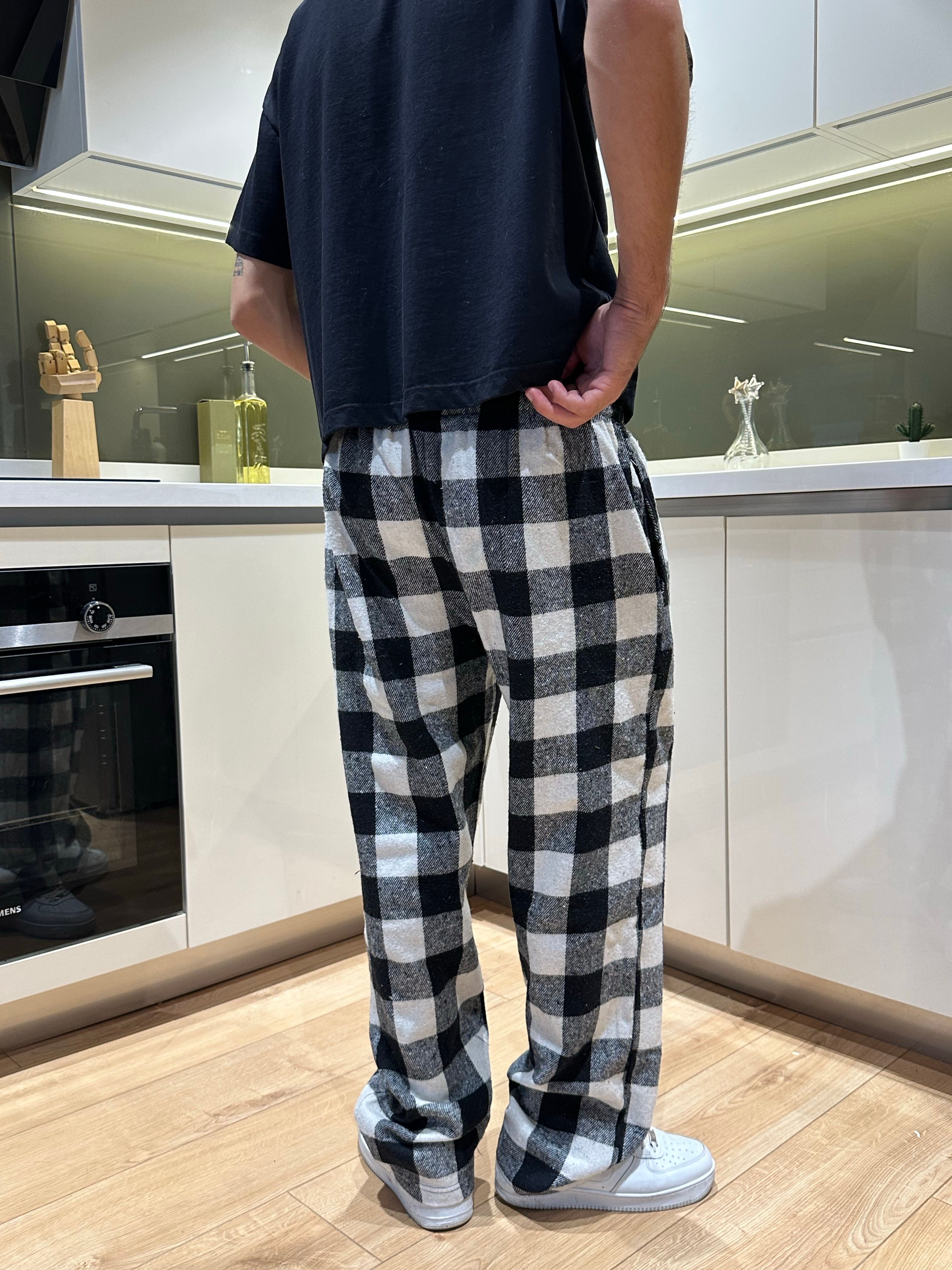 Beyaz Siyah Ekose Pijama Altı