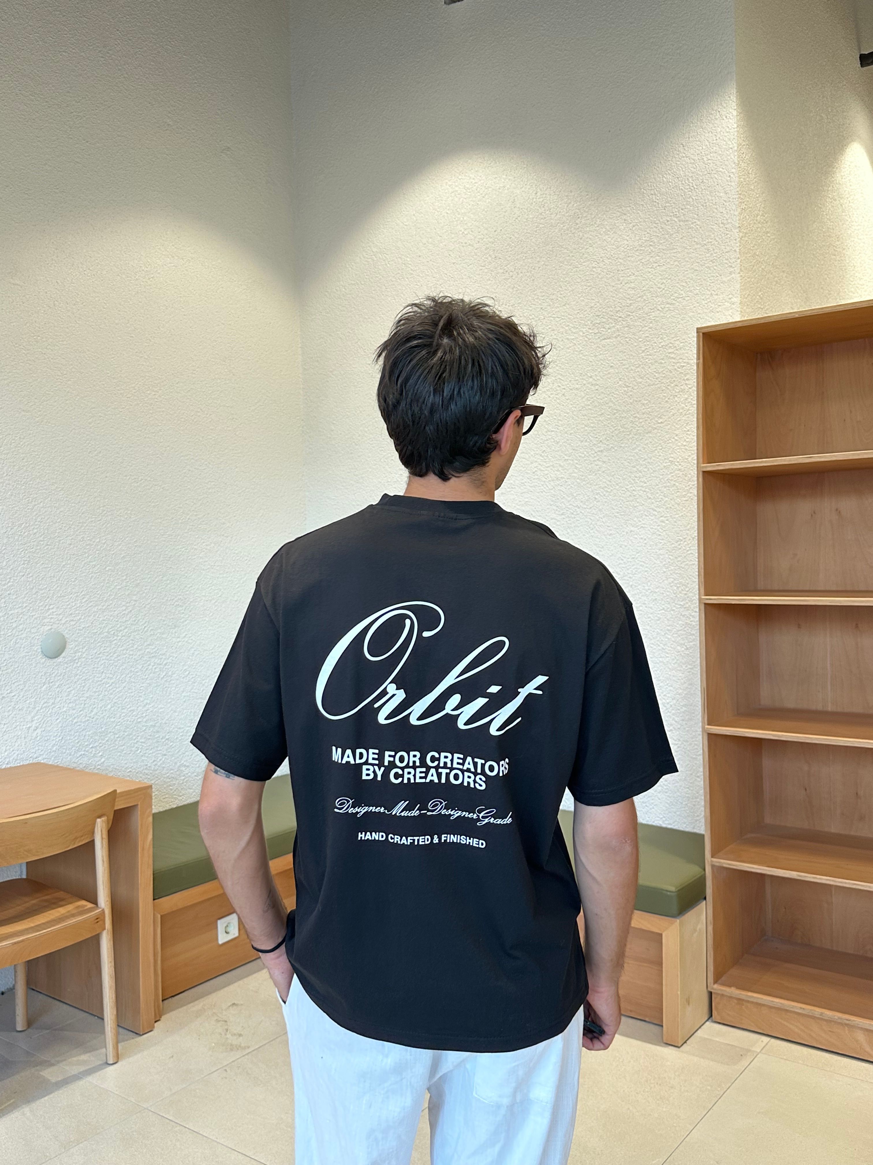 Orbit Baskılı Oversize Tişört - Siyah