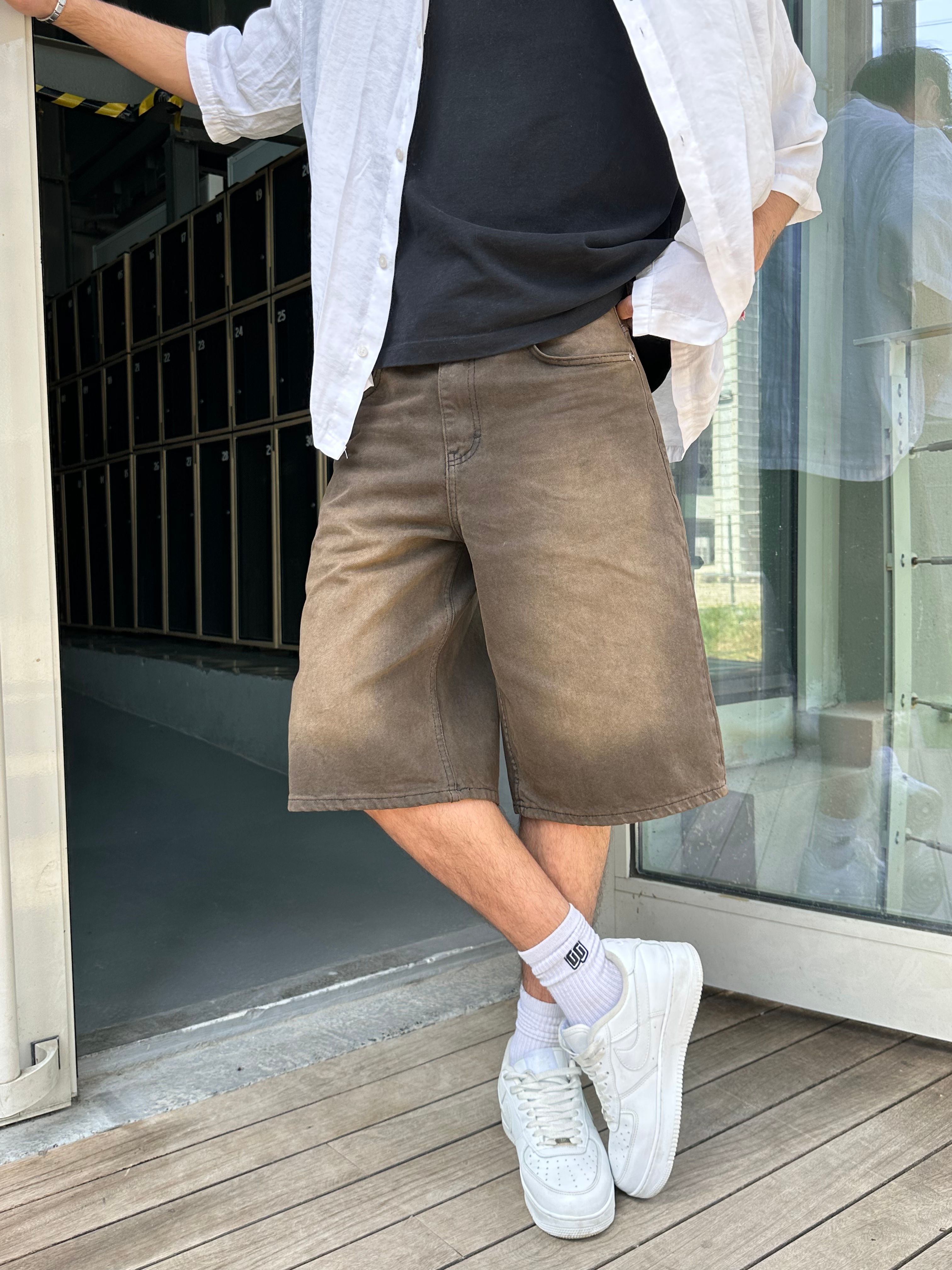 Costa Kahverengi Yıkamalı Baggy Şort