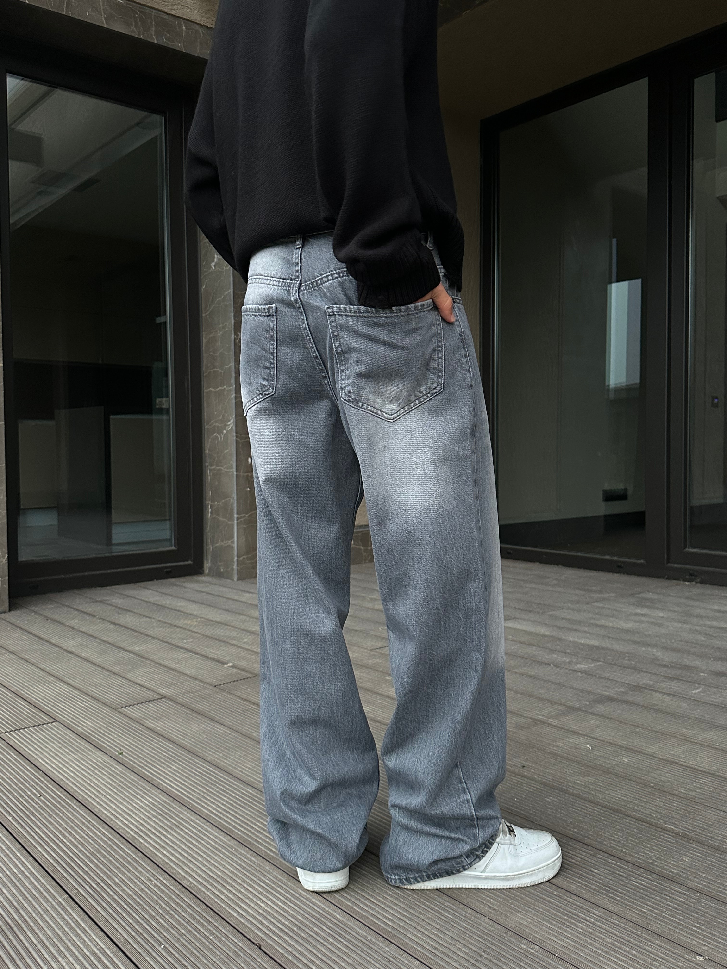 Gri Washed Baggy Pantolon 