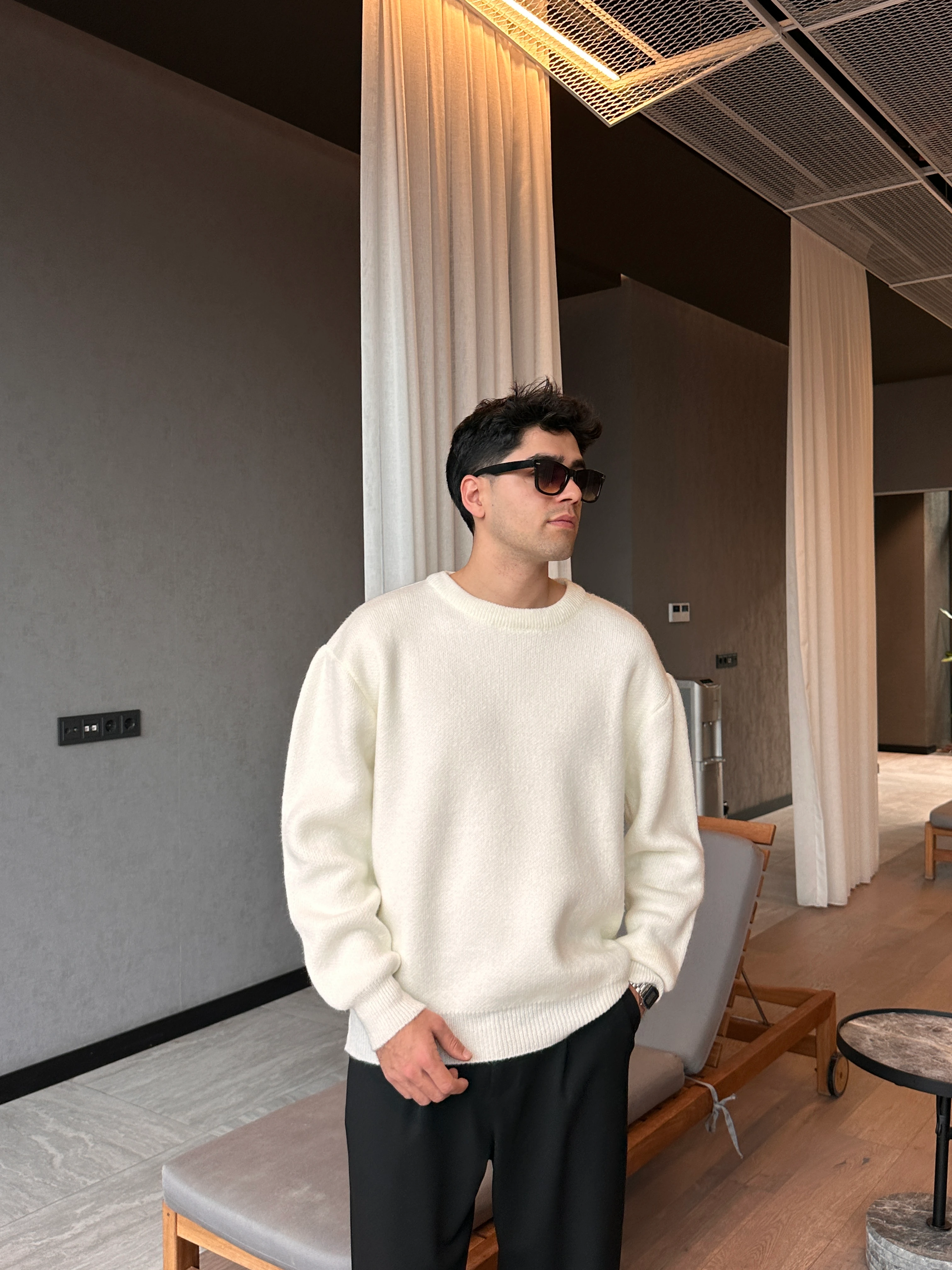 Saind Studio Premium Oversize Triko Kazak - Beyaz