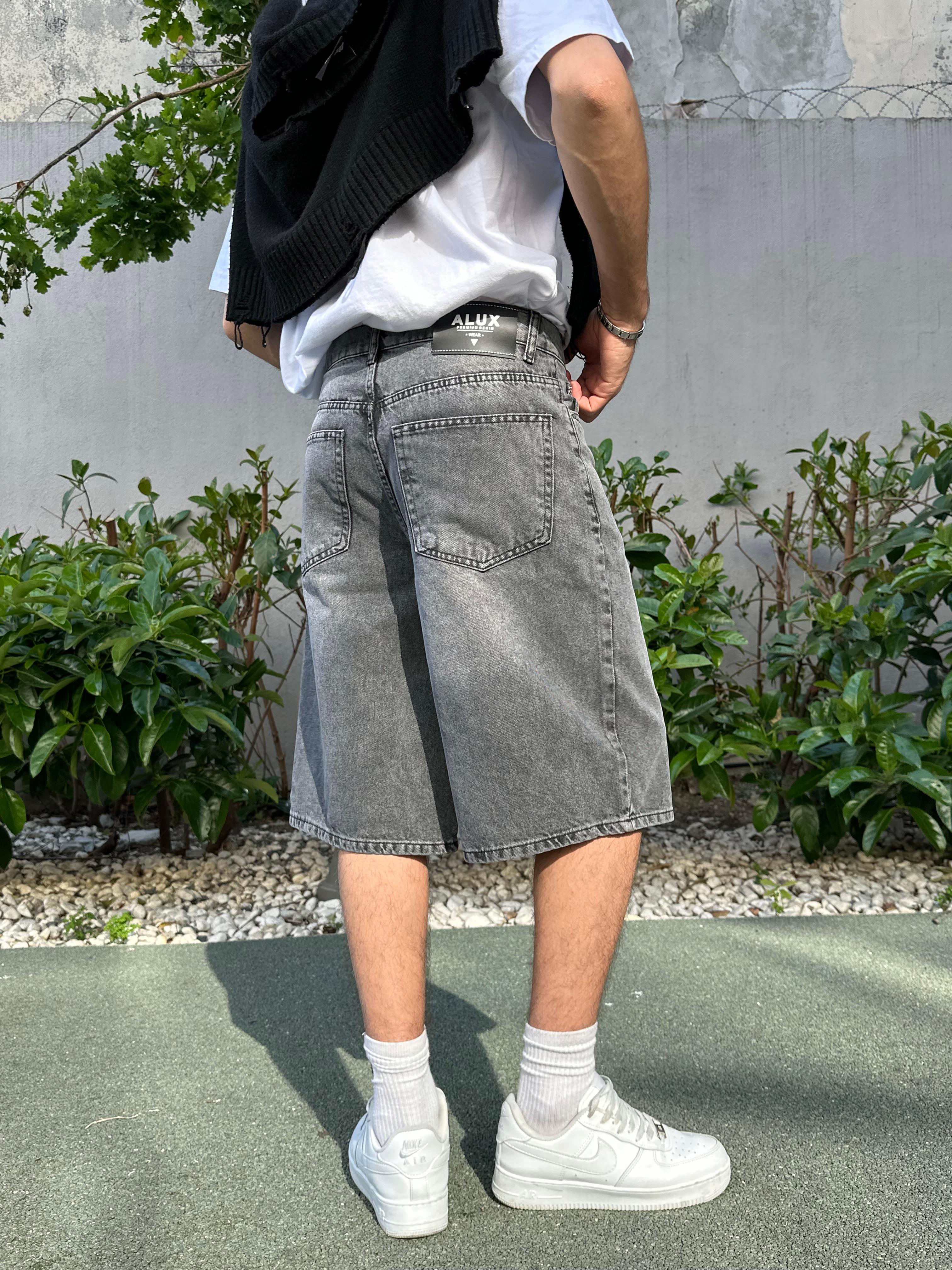 Costa Gri Yıkamalı Baggy Şort