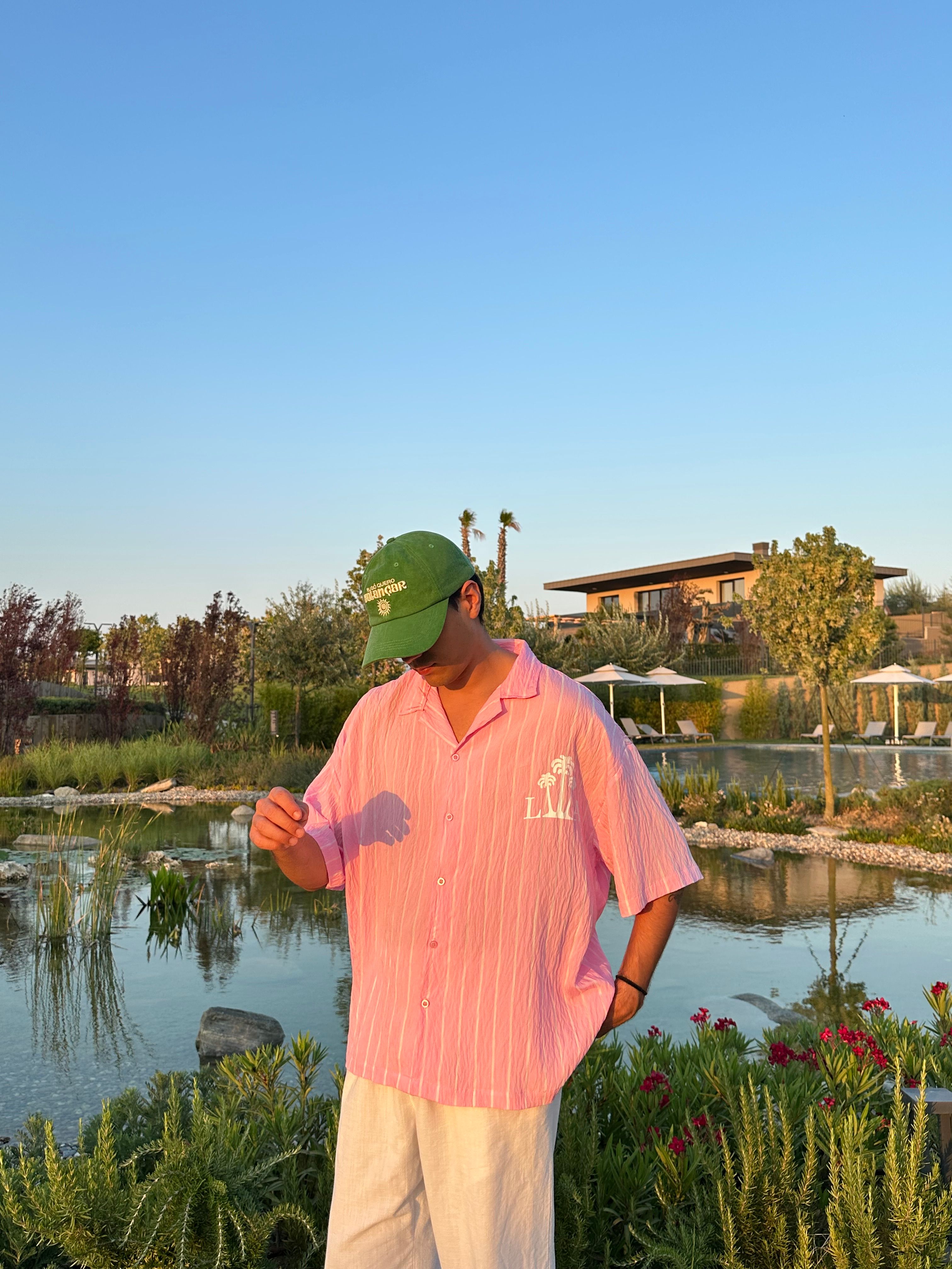 LA Baskılı Oversize Çizgili Gömlek - Pembe