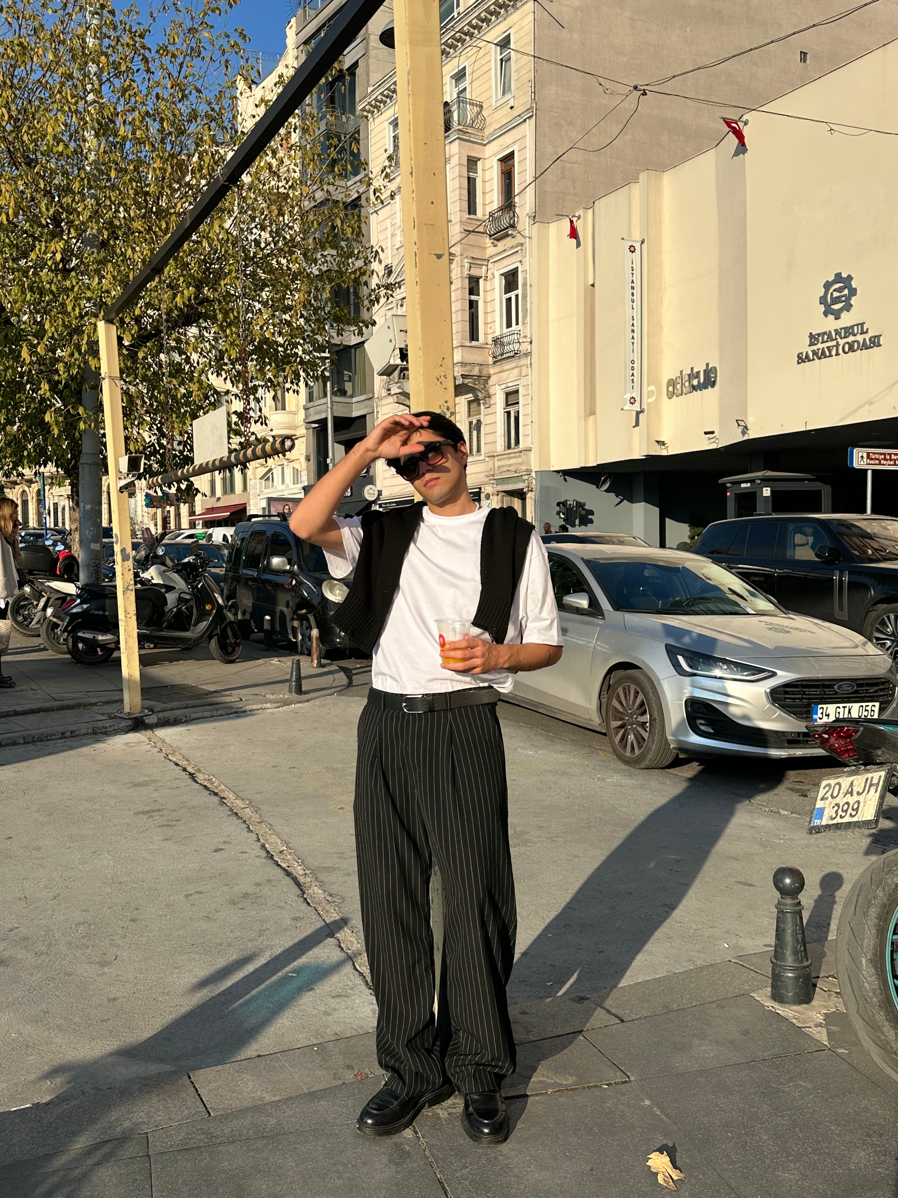 Premium Çizgili Baggy Kumaş Pantolon  - Siyah