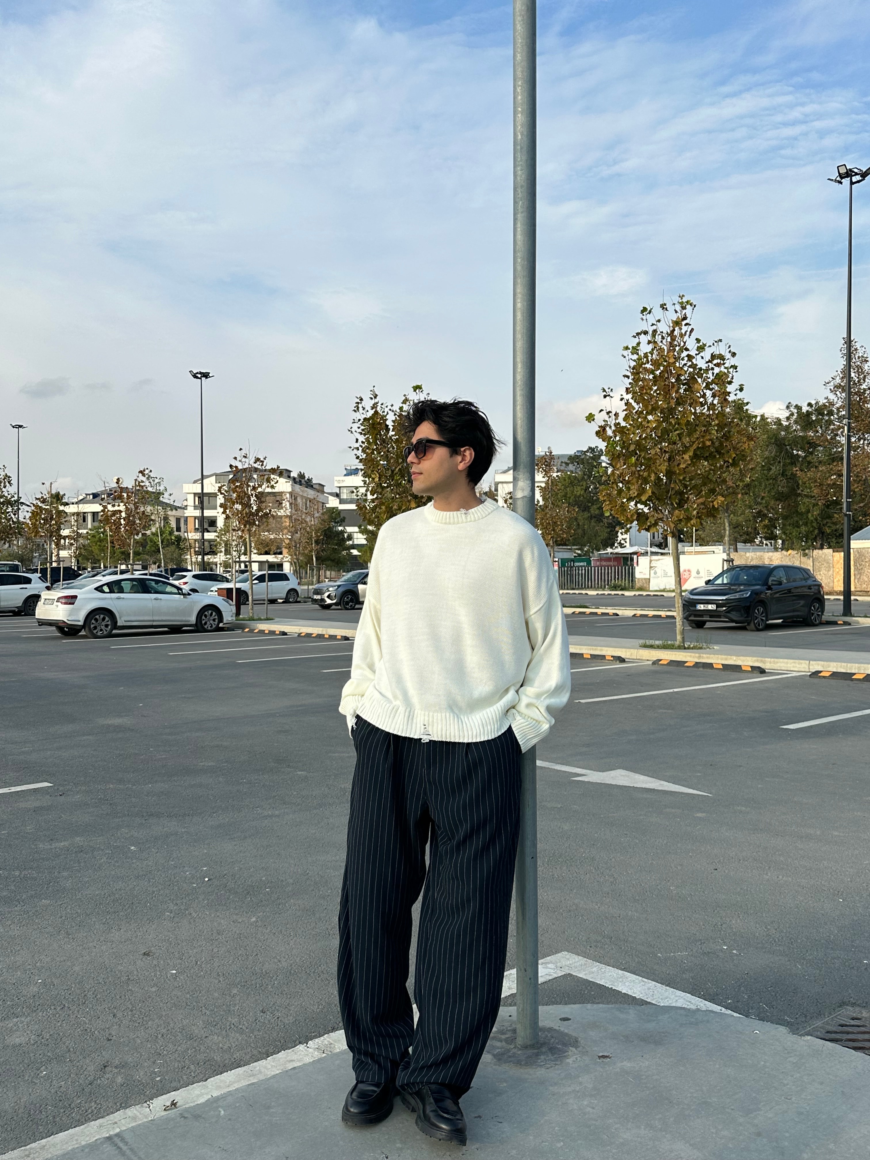 Basic Crop Kesim Oversize Triko Kazak - Ekru