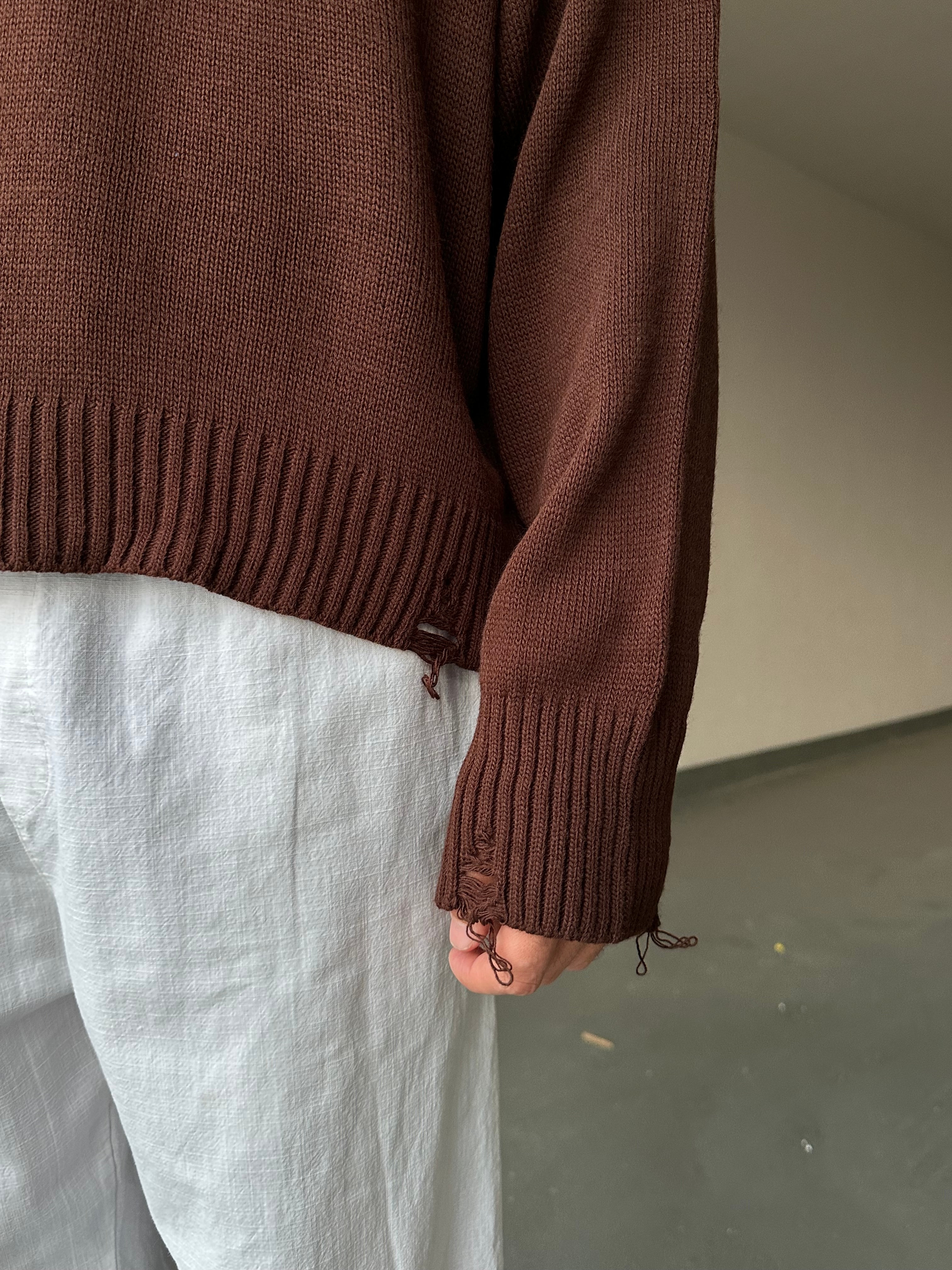 Basic Crop Kesim Oversize Triko Kazak - Kahverengi