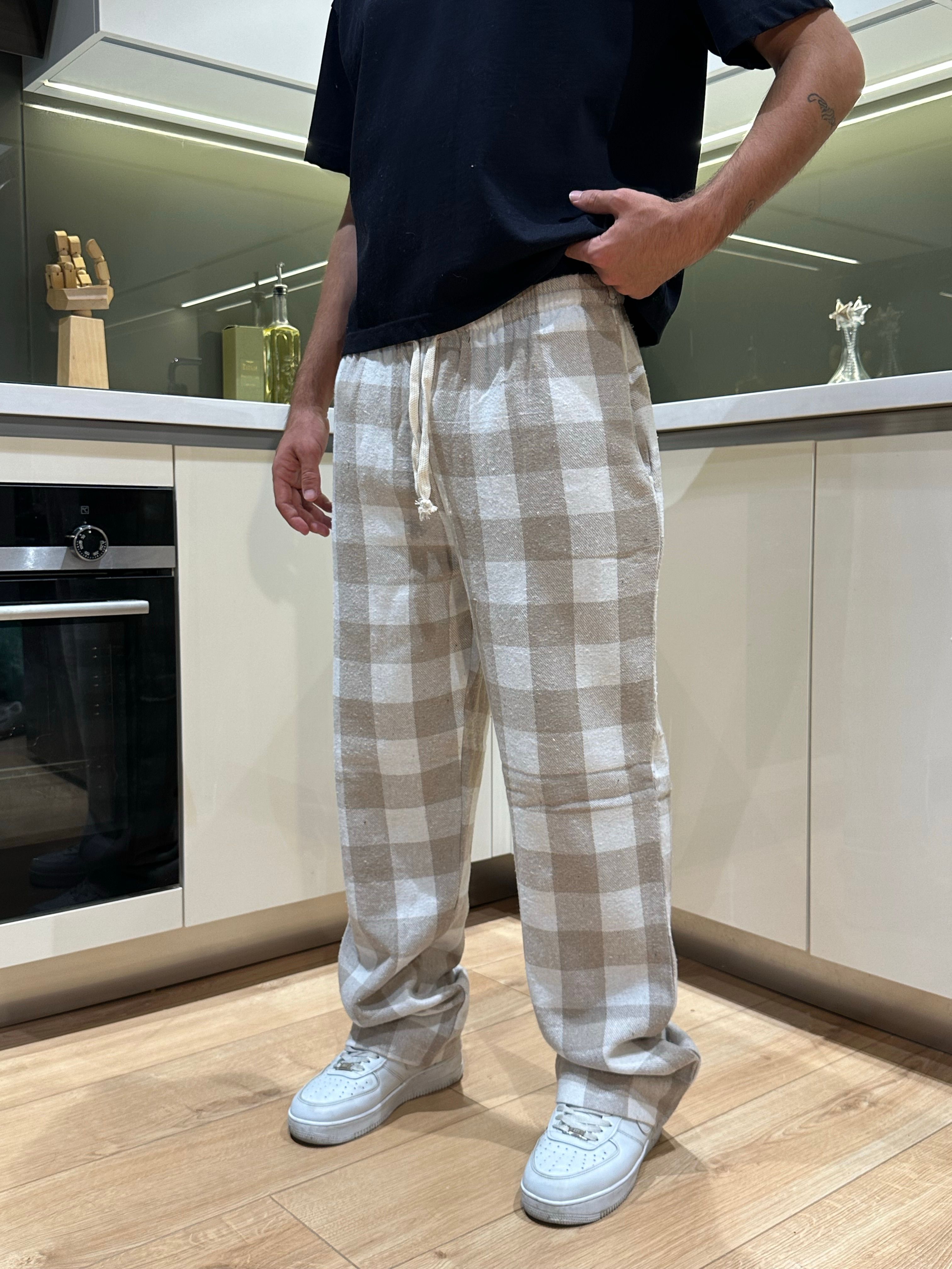 Krem Beyaz Ekose Pijama Altı