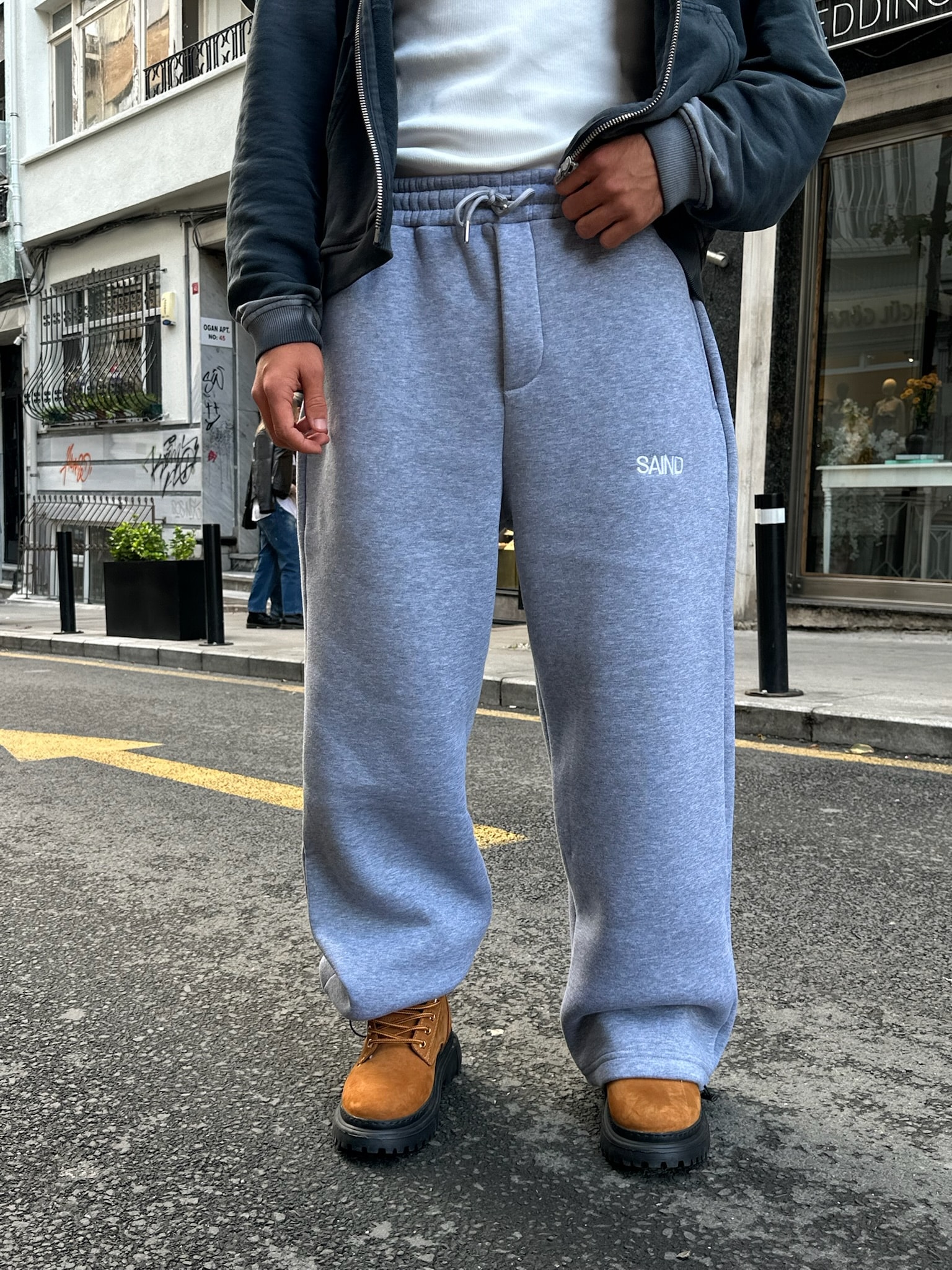 SAIND Nakışlı Premium Ayarlanabilir Paça Eşofman Altı  - Gri