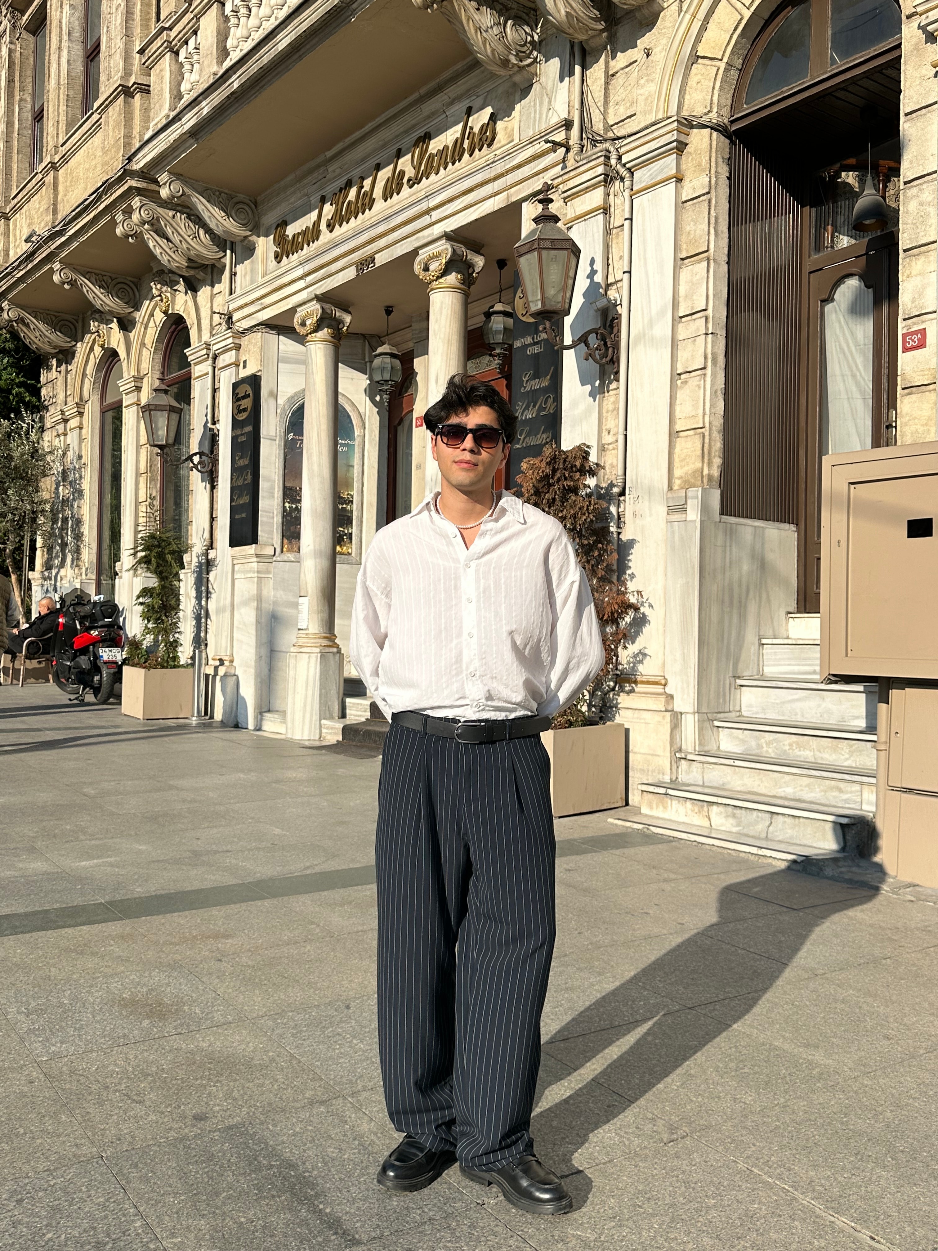 Premium Çizgili Baggy Kumaş Pantolon  - Lacivert