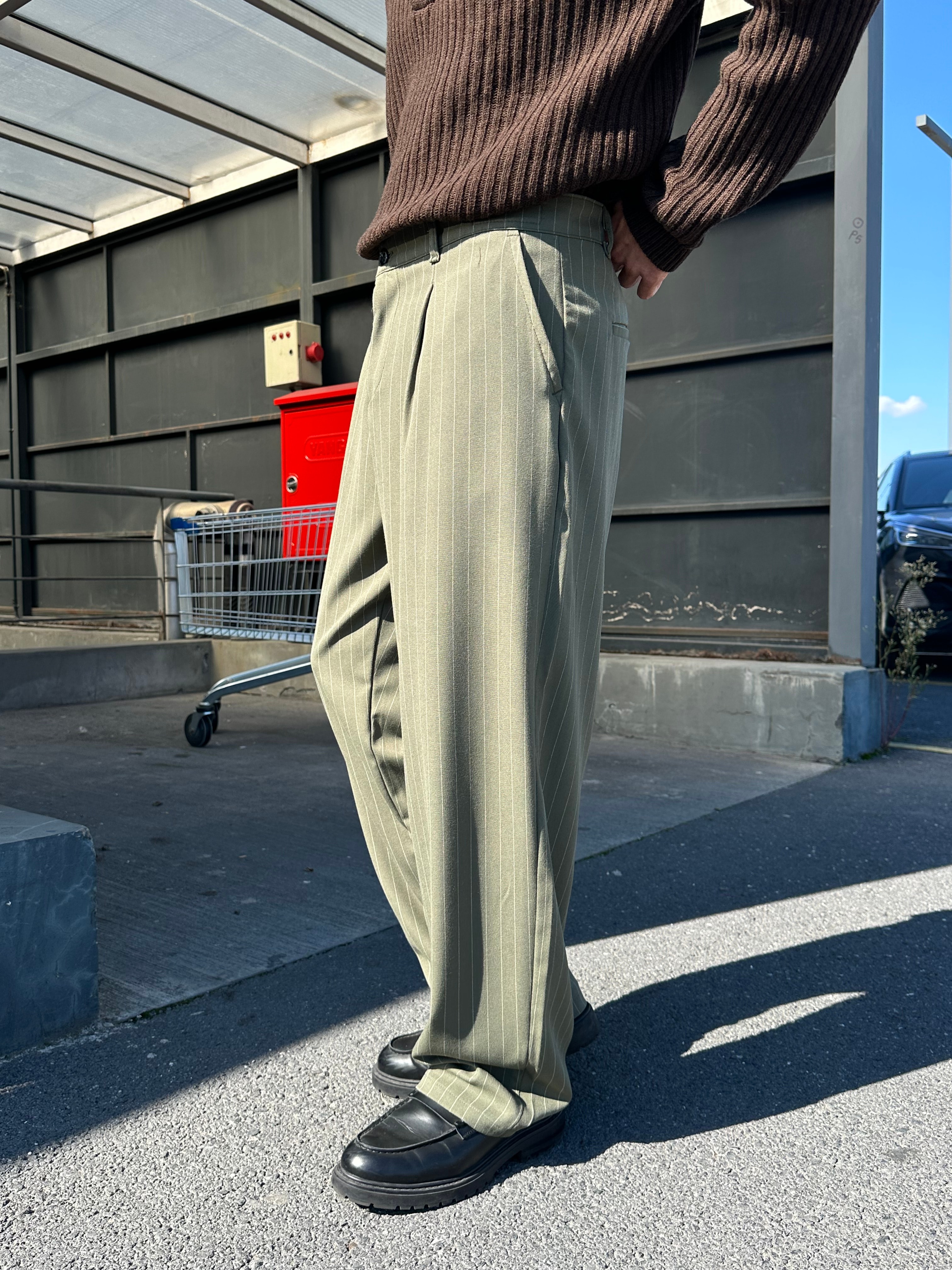 Premium Çizgili Baggy Kumaş Pantolon 