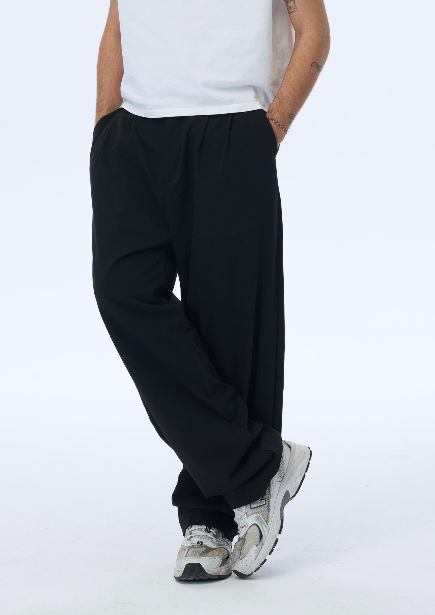 Basic Siyah Baggy Kumaş Pantolon